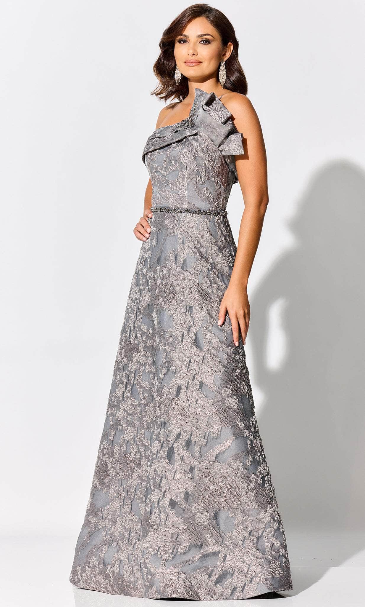 Image of Ivonne D ID304 - Asymmetric Neck Brocade Evening Gown