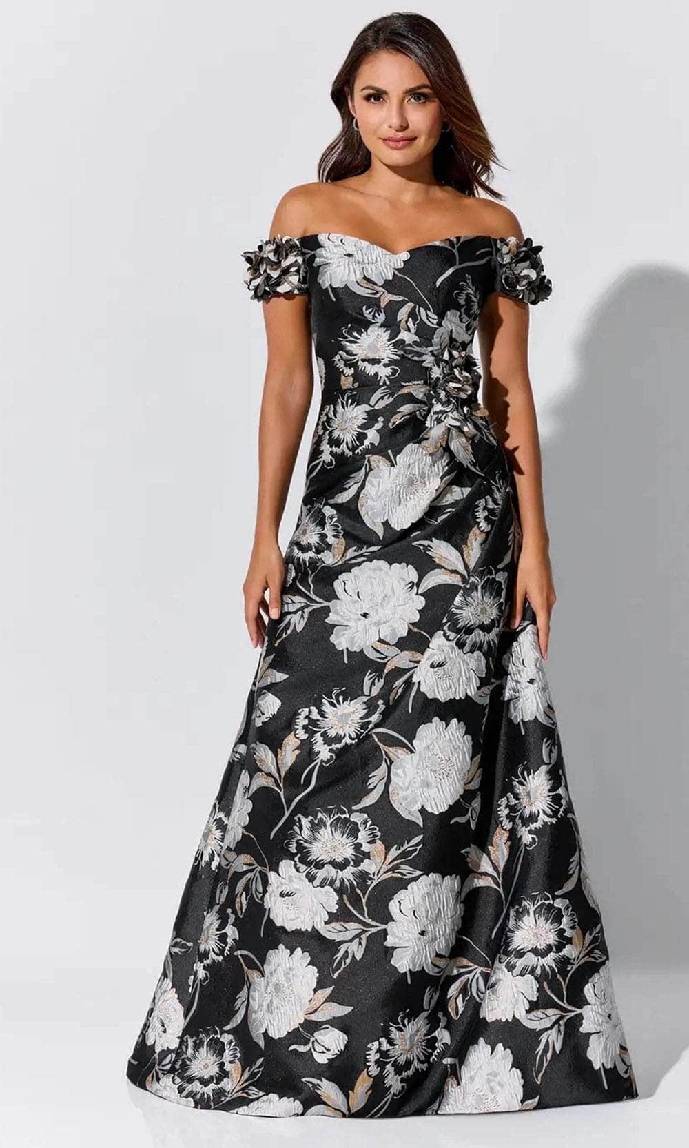 Image of Ivonne D ID325 - Floral Brocade Evening Dress