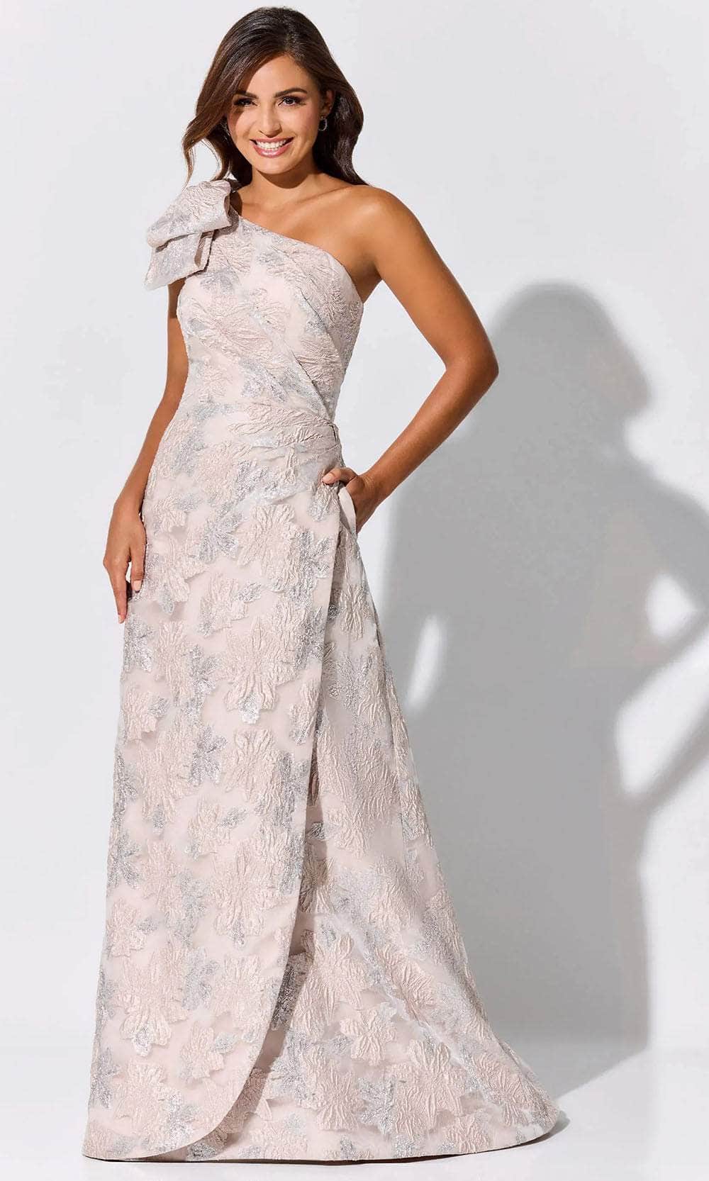 Image of Ivonne D ID326 - Floral One Shoulder Evening Dress