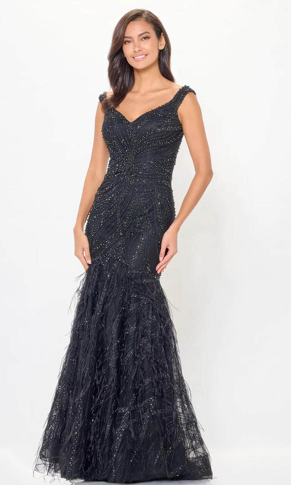 Image of Ivonne D ID6213 - Feathered Flare Evening Dress