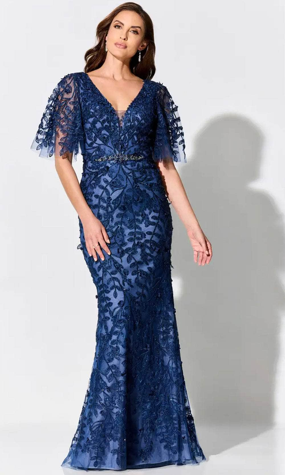 Image of Ivonne D ID905FLT - Flutter Sleeve Lace Evening Dress