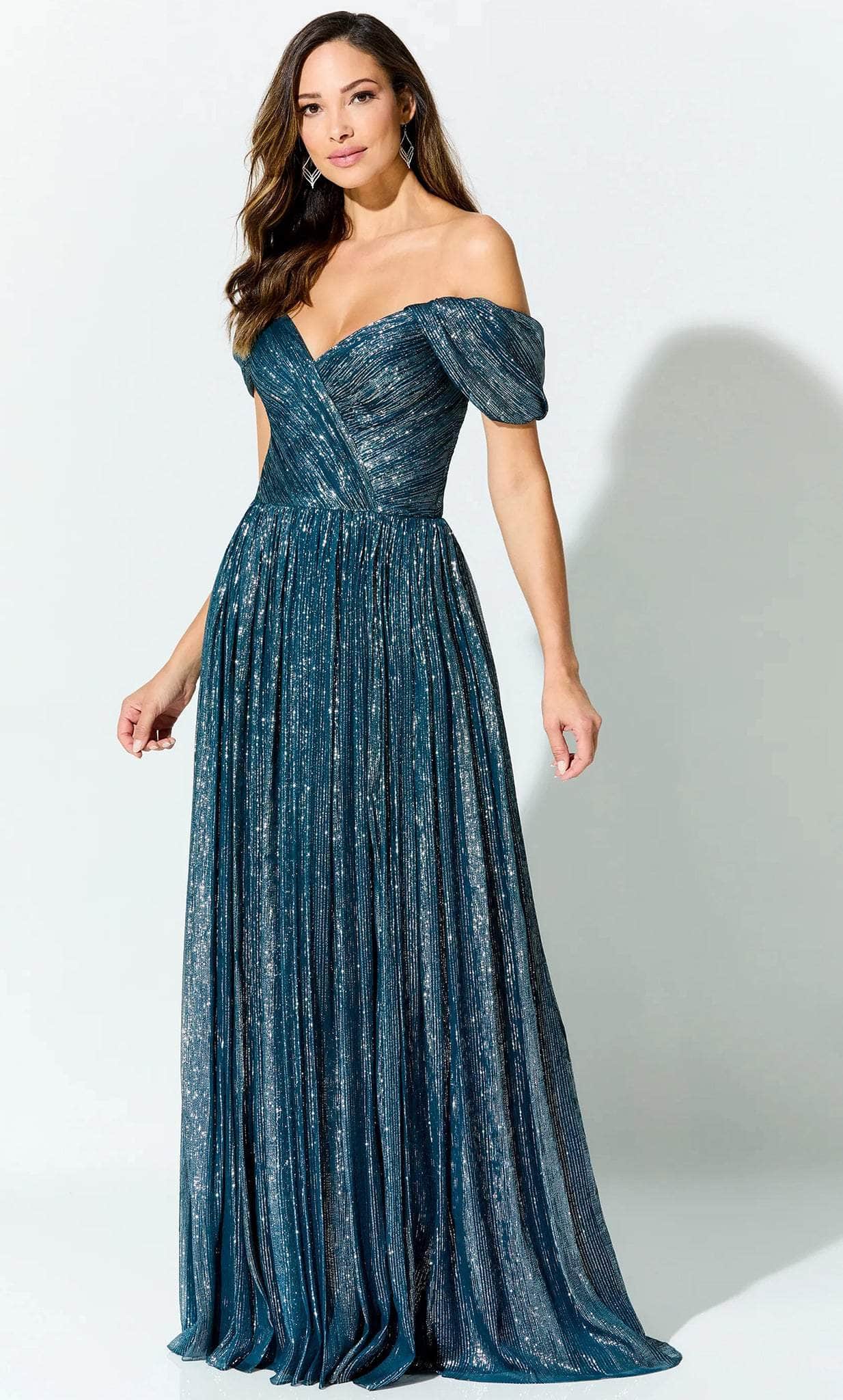 Image of Ivonne D ID918 - Glitter Pleated Formal Gown