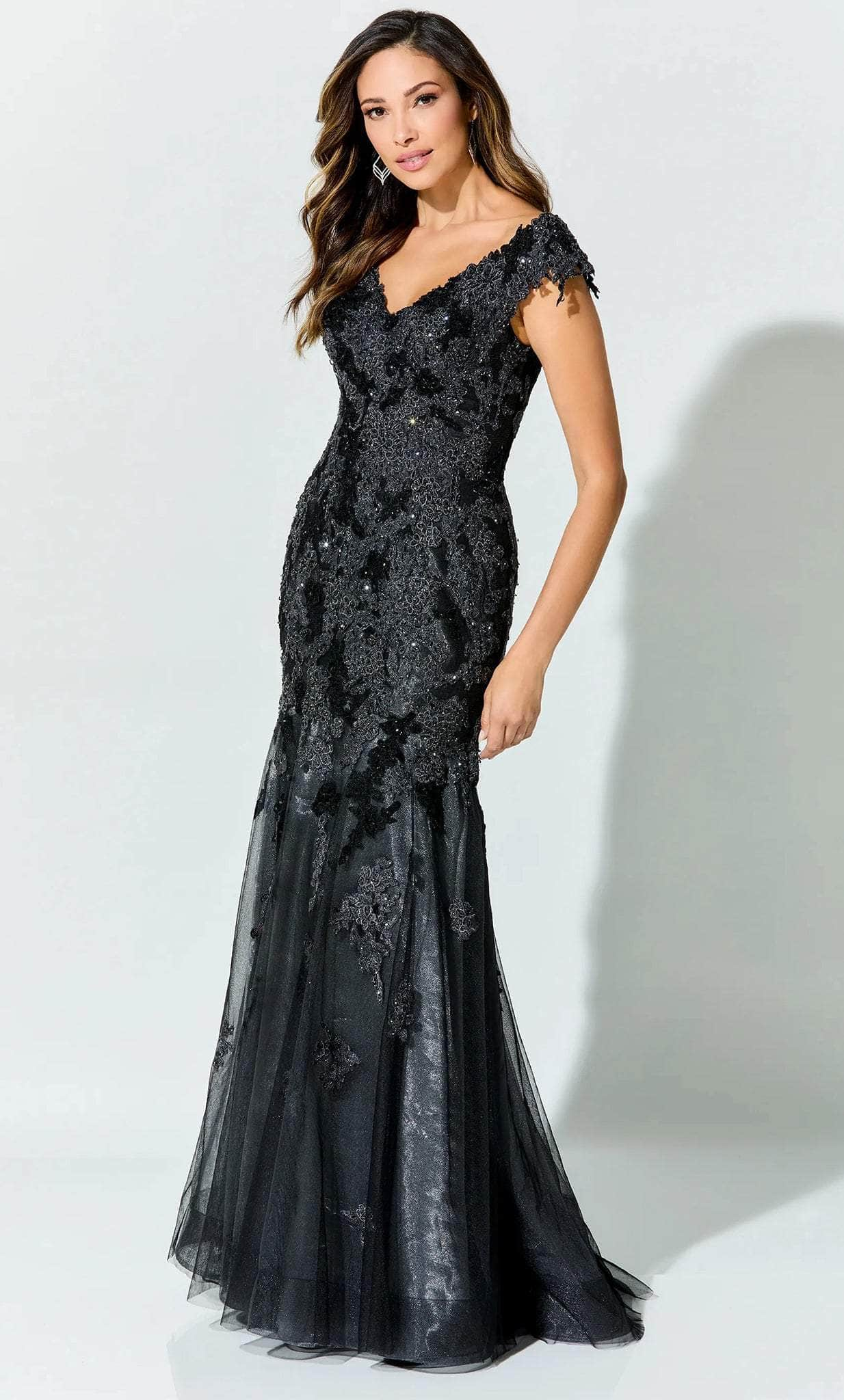 Image of Ivonne D ID919 - Cap Sleeve Lace Mother of the Bride Dress