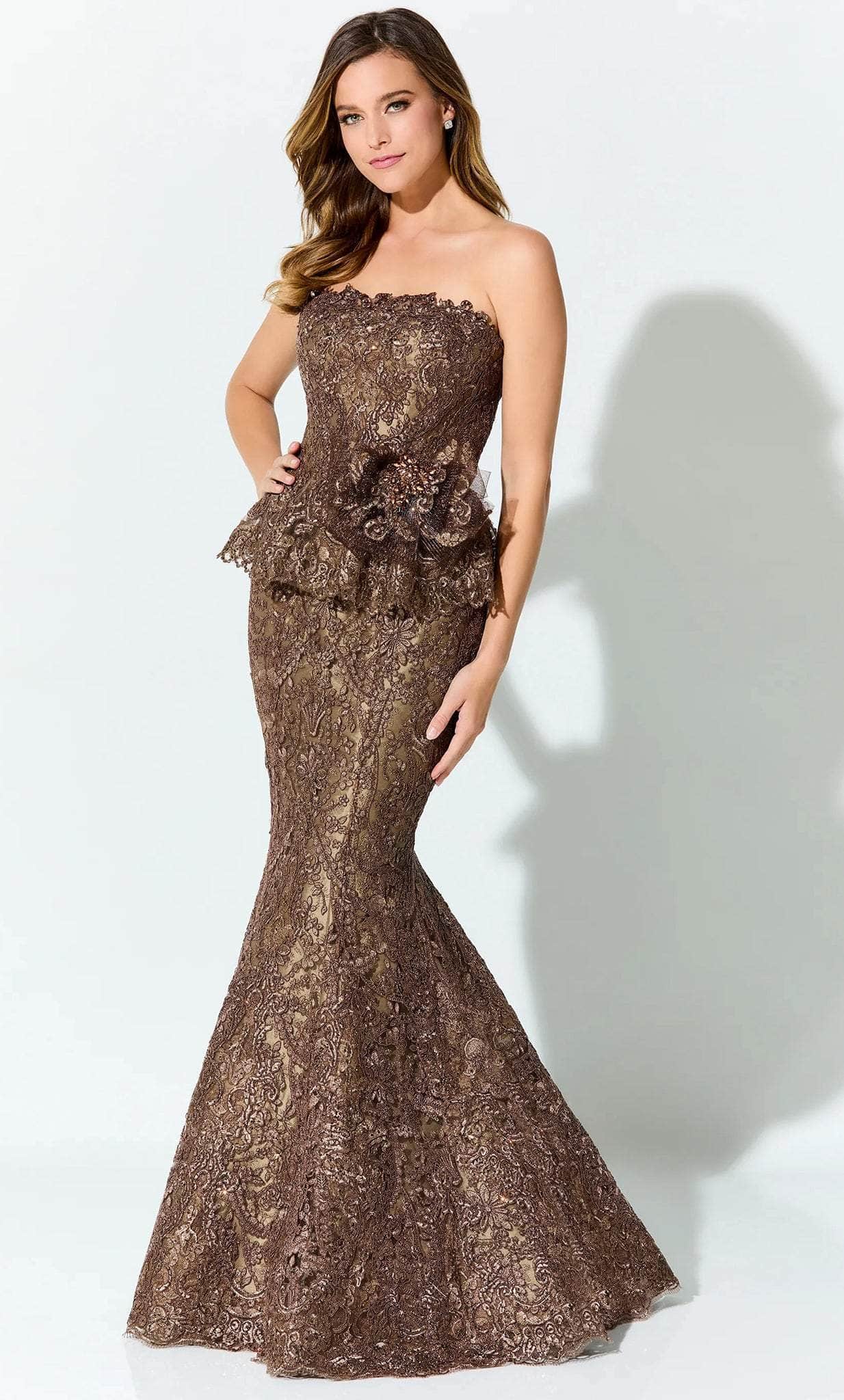 Image of Ivonne D ID921 - Strapless Embroidered Evening Gown