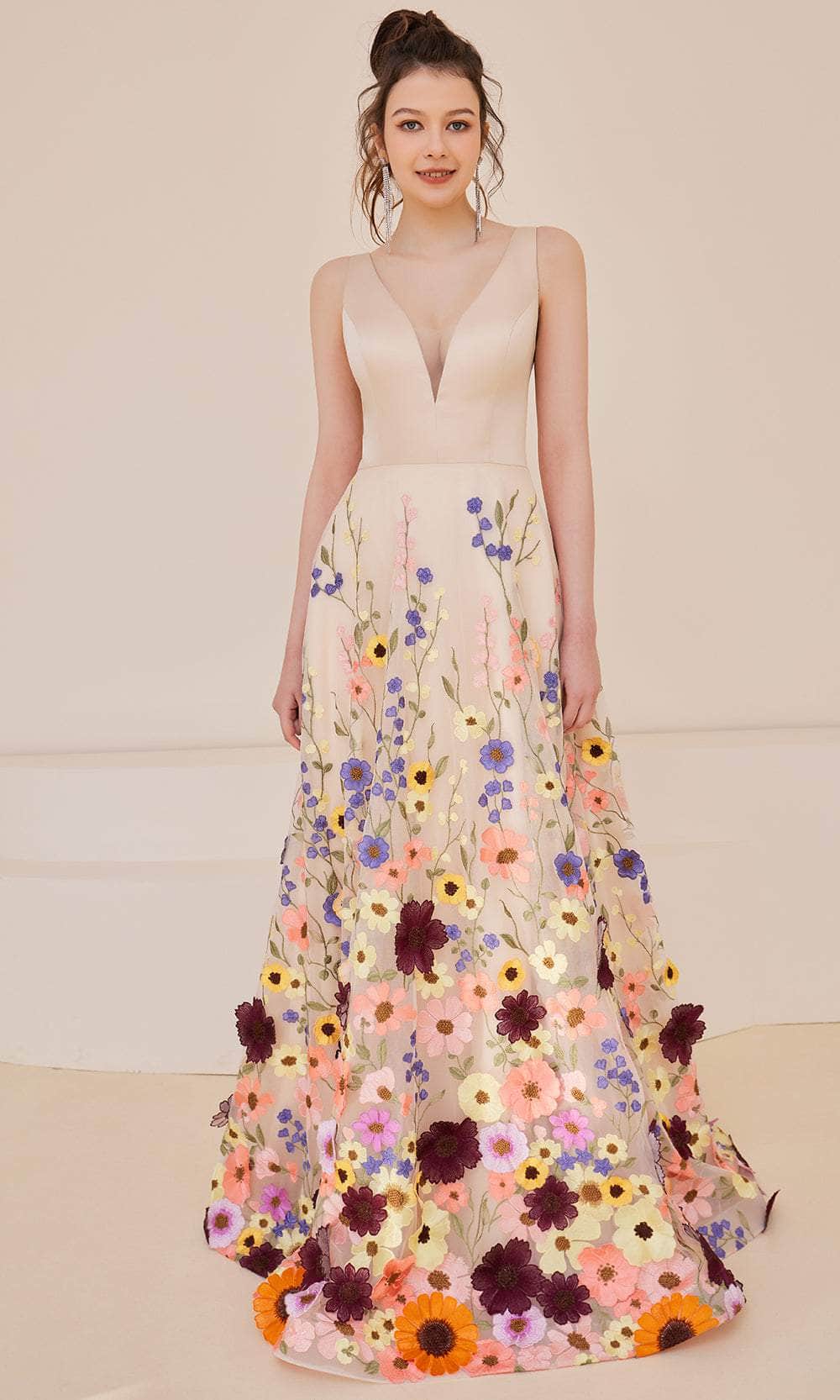 Image of J'Adore Dresses J21015 - Vibrant Floral Appliqued Prom Gown