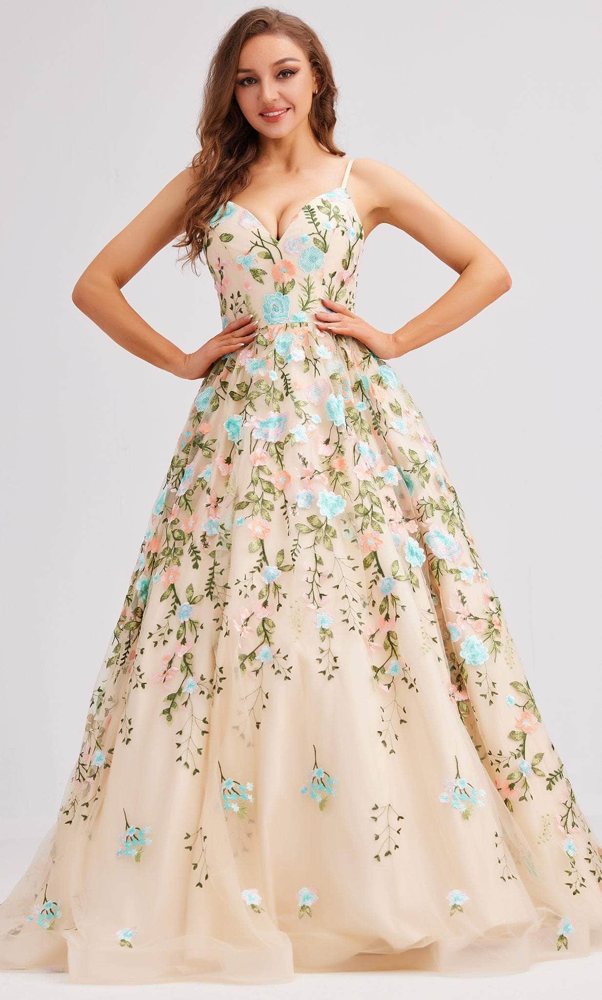 Image of J'Adore Dresses J23017 - Embroidered A-Line Evening Dress