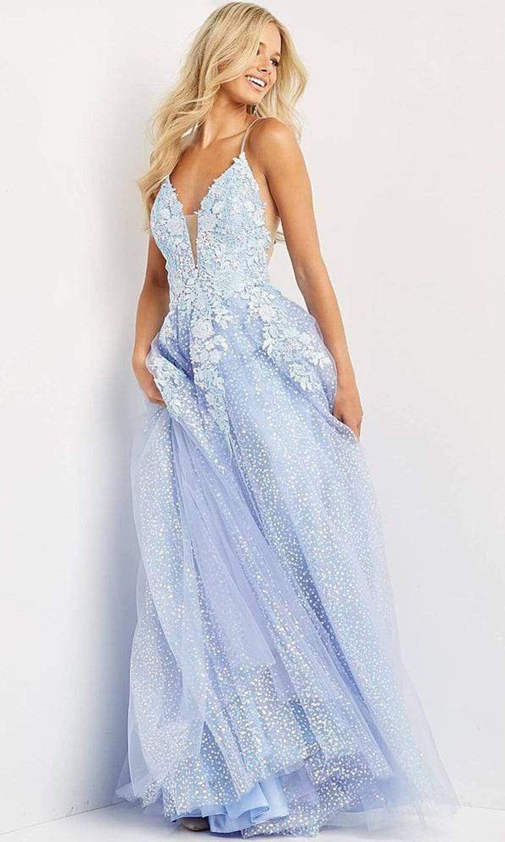 Image of JVN by Jovani - JVN07252 Floral Sequined A-line Plus Size Prom Gown