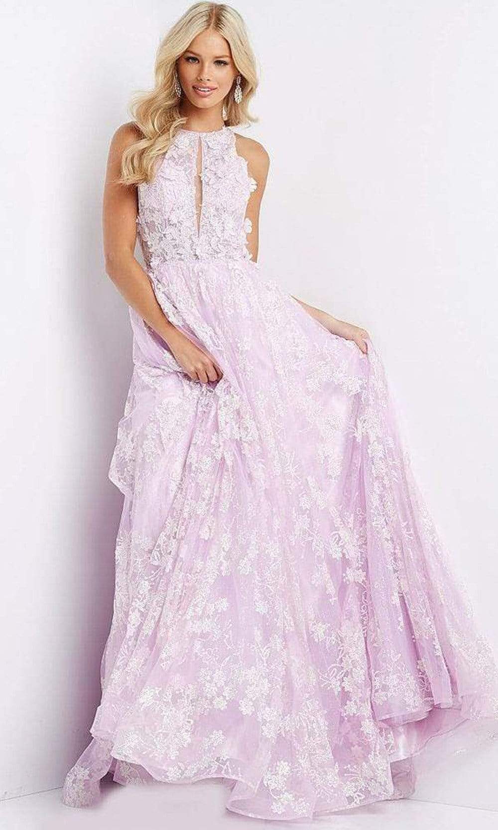 Image of JVN by Jovani - JVN08567 Halter Floral A-line Gown