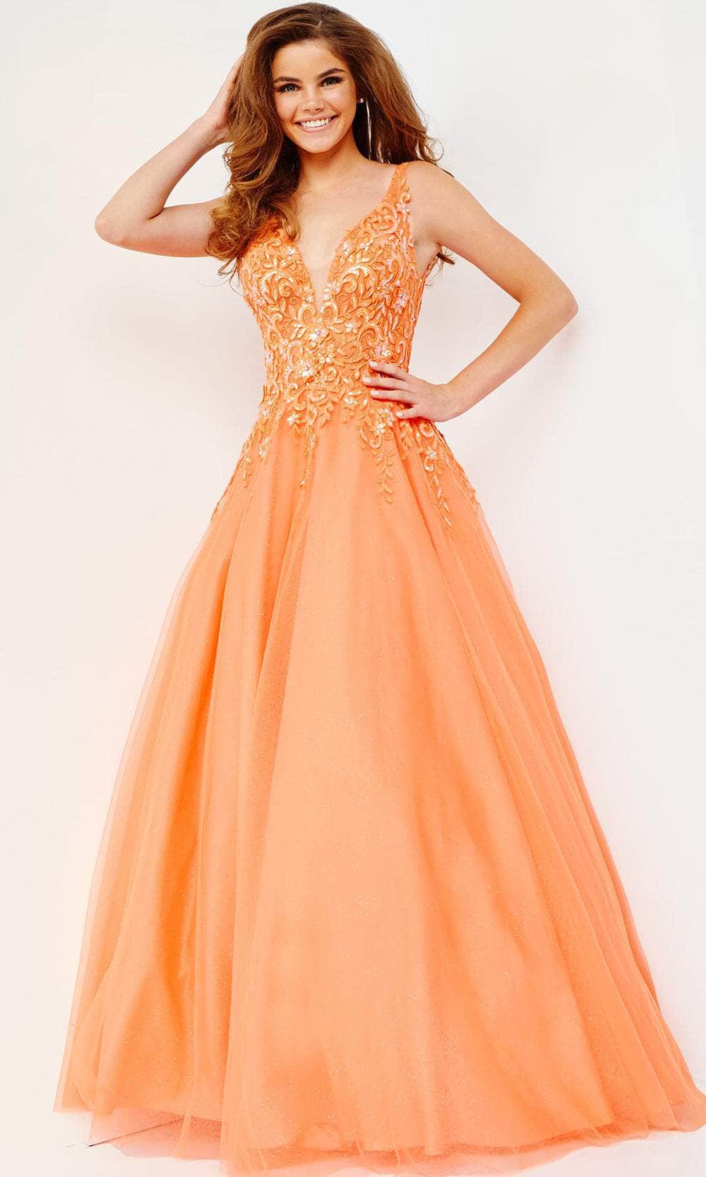 Image of JVN by Jovani JVN22831 - Lace Applique A-Line Prom Gown