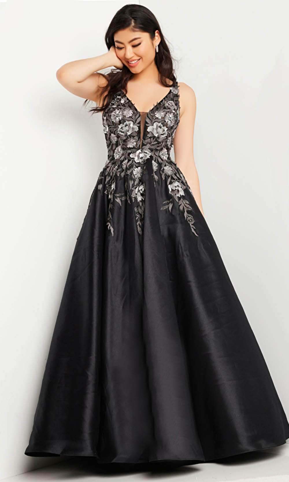Image of JVN by Jovani JVN37485 - Sleeveless Floral Embroidered Ballgown