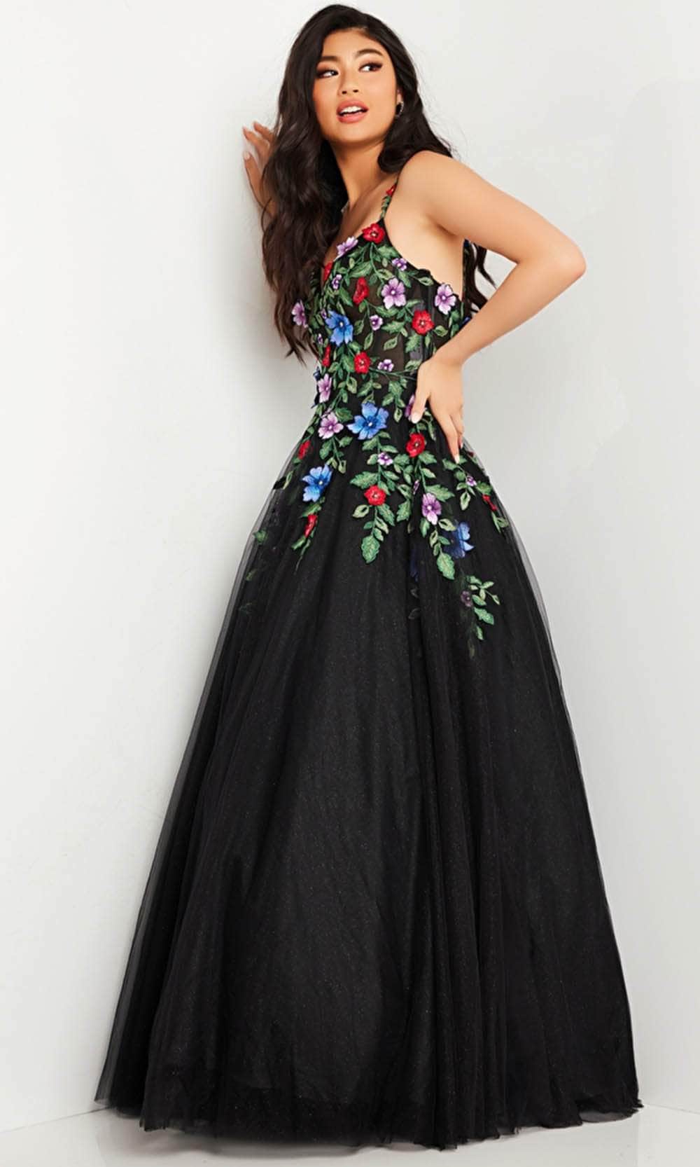 Image of JVN by Jovani JVN37489 - Floral Embellished Sleeveless Ballgown