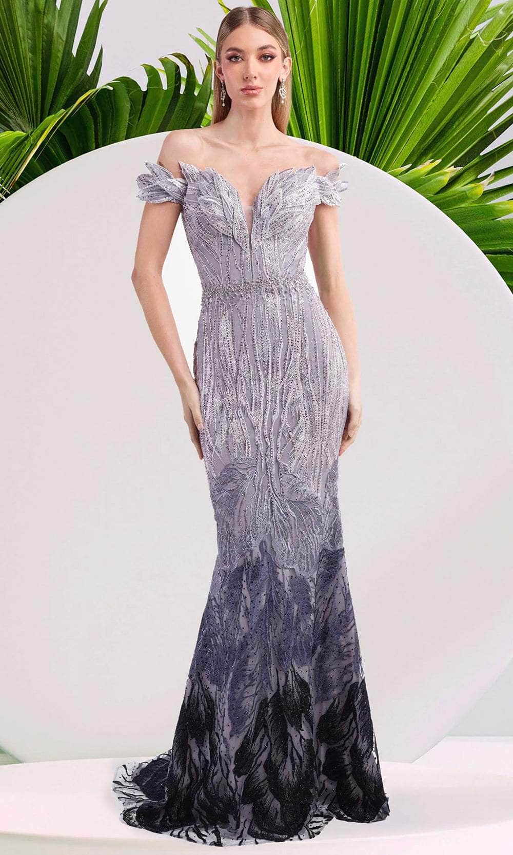 Image of Janique 15150 - Illusion Neckline Beaded Gown