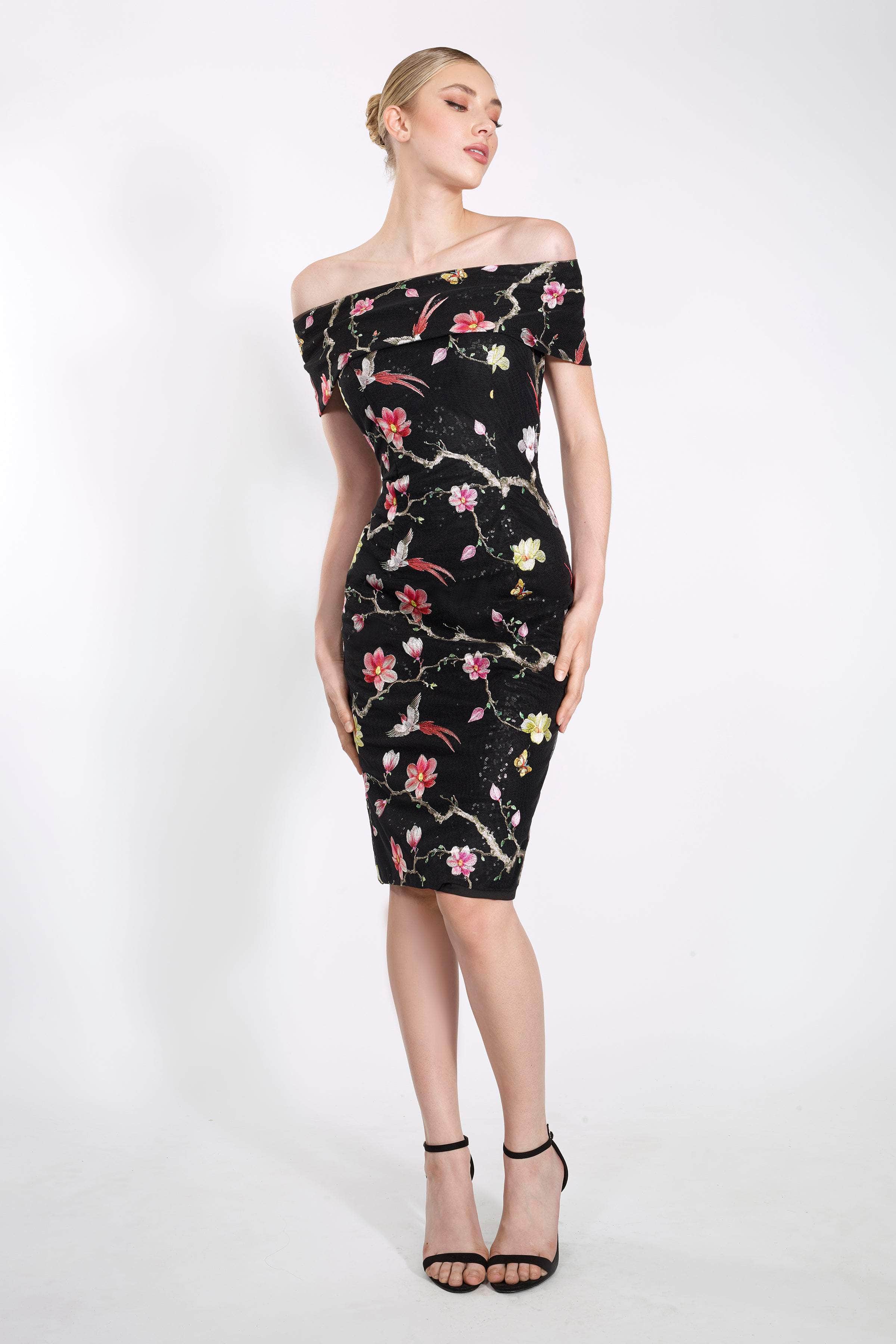 Image of Janique - 2044 Floral Embroidered Off-Shoulder Dress