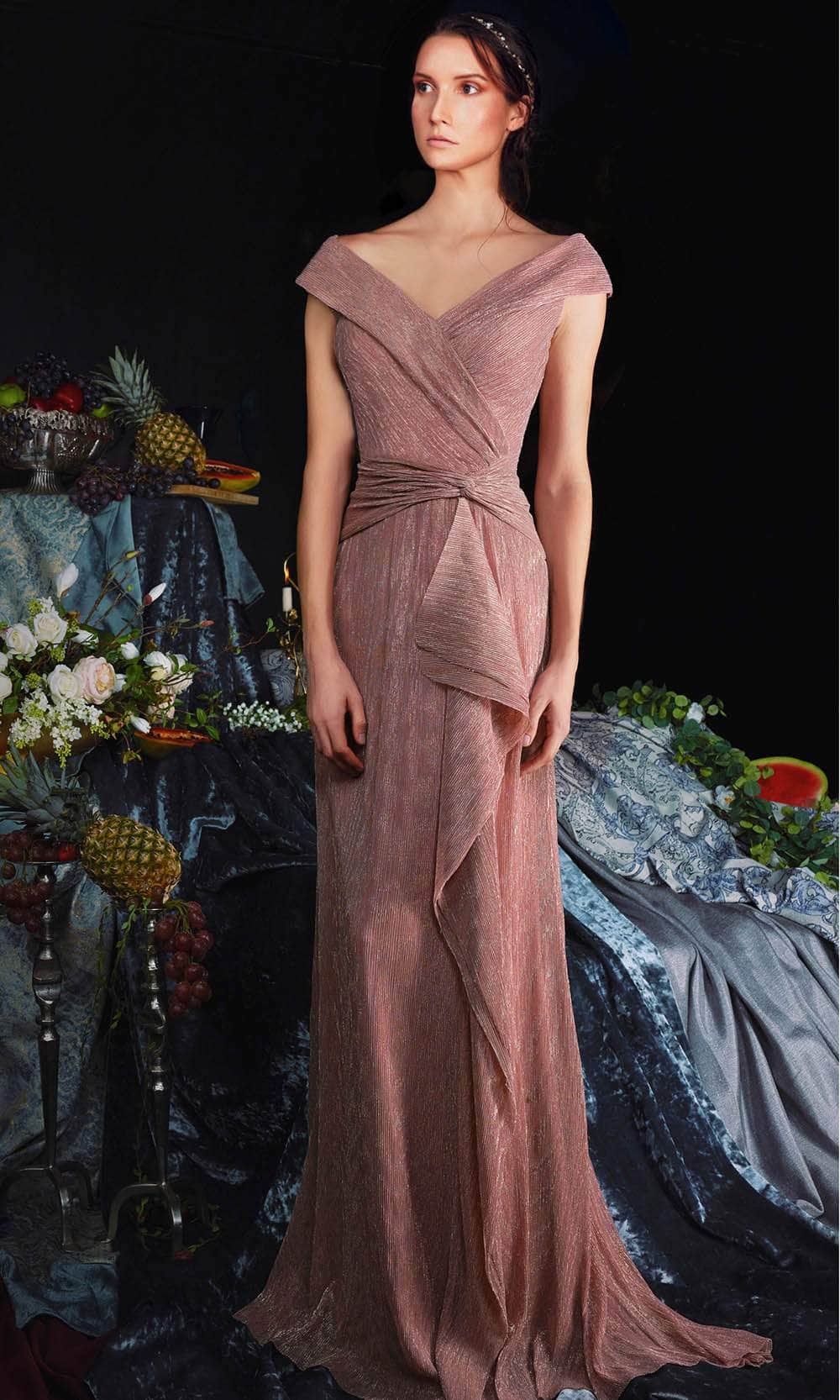 Image of Janique 210622 - Cap Sleeve V-neck Evening Dress
