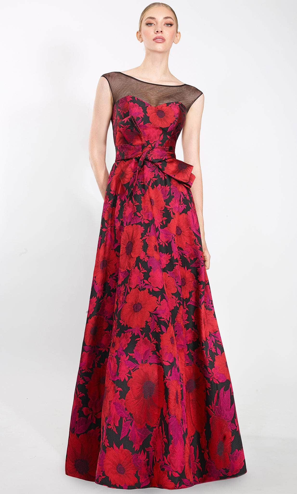 Image of Janique 2206 - Illusion Bateau Printed Evening Gown