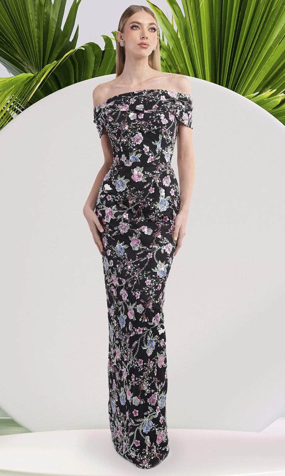 Image of Janique 2444 - Floral Print Sheath Long Dress