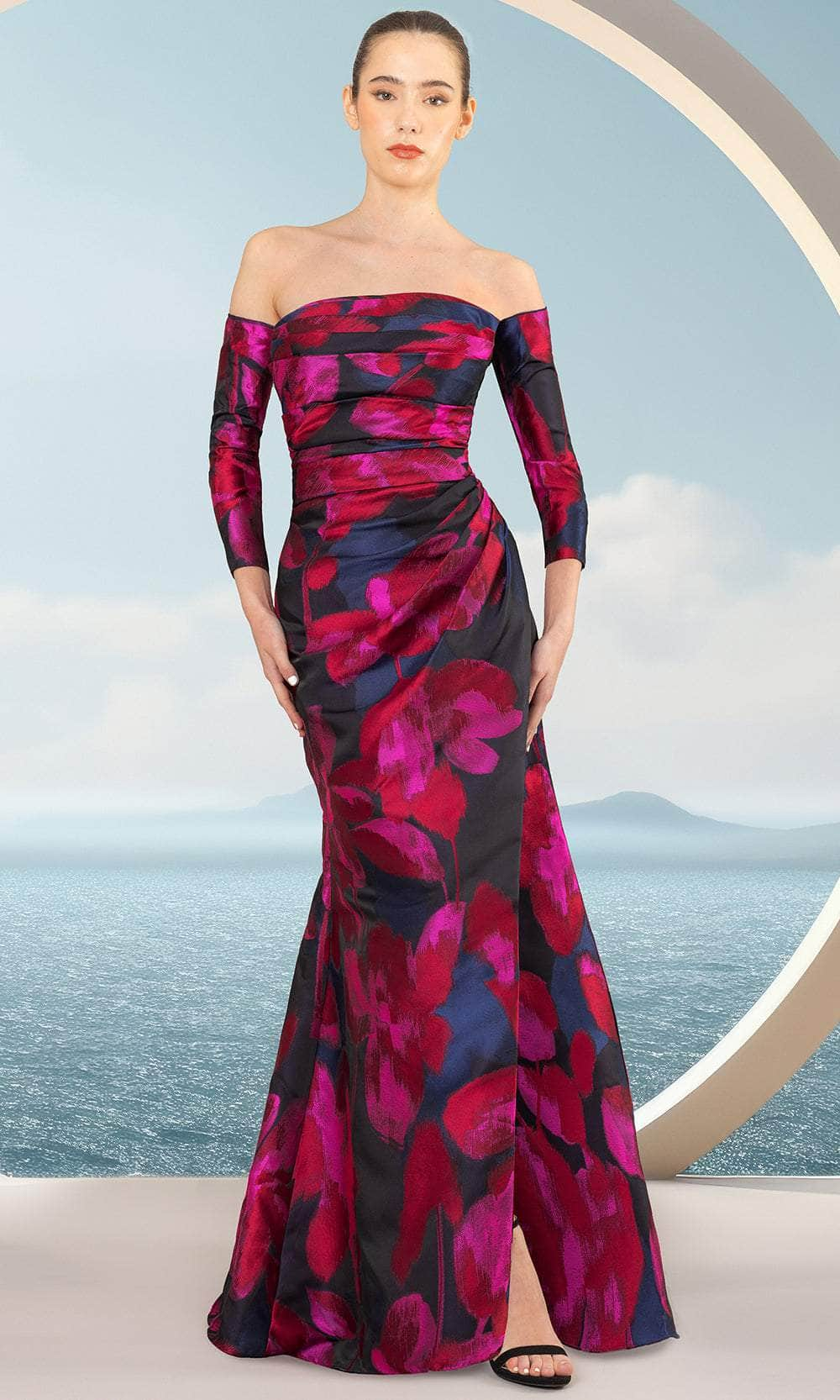 Image of Janique 2513 - Floral Pleated Evening Dress