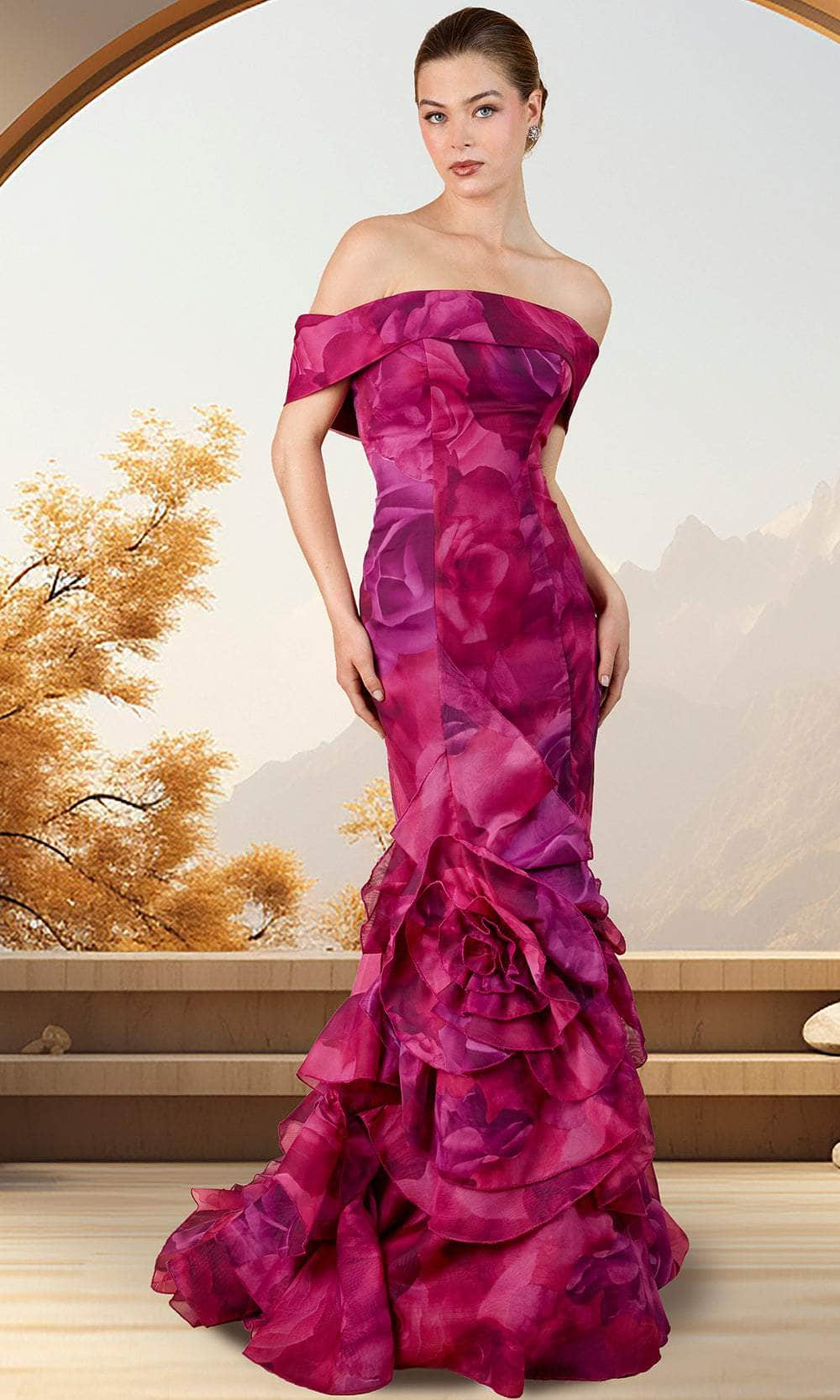 Image of Janique 34983 - Ruffled Floral Evening Gown