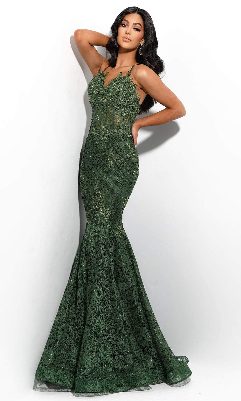 Image of Jasz Couture - 7306 Embellished Sleeveless V-Neck Trumpet Dress