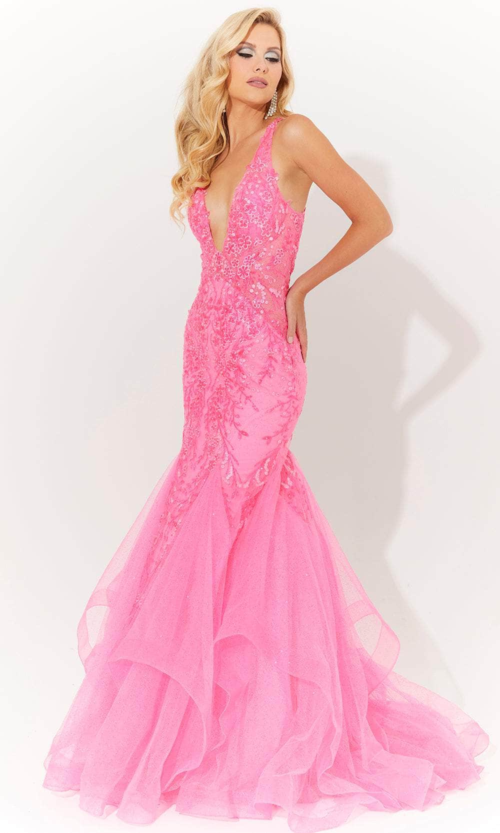 Image of Jasz Couture 7571 - Floral Applique Embellished Prom Dress