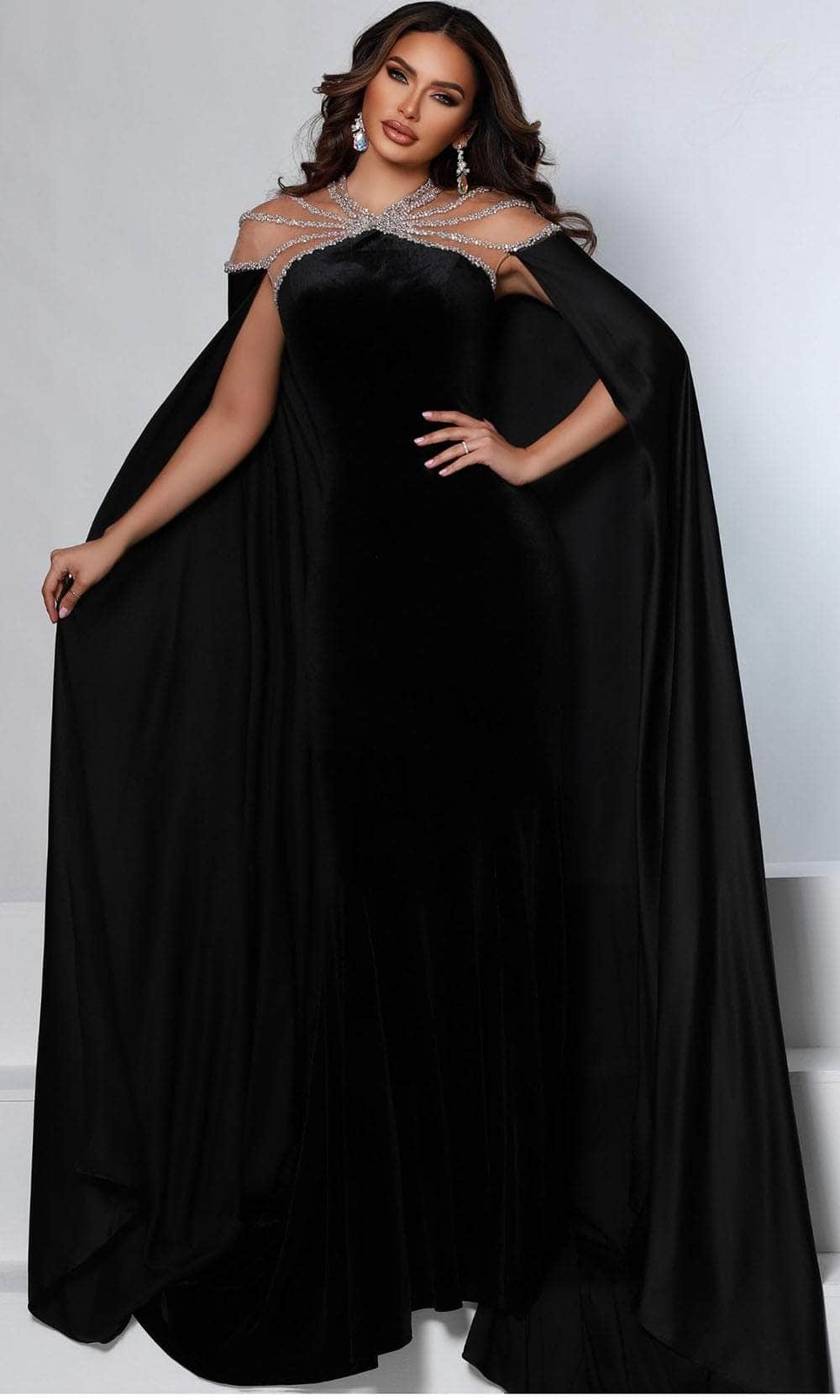 Image of Johnathan Kayne 2535 - Long Cape Jewel Neck Evening Gown
