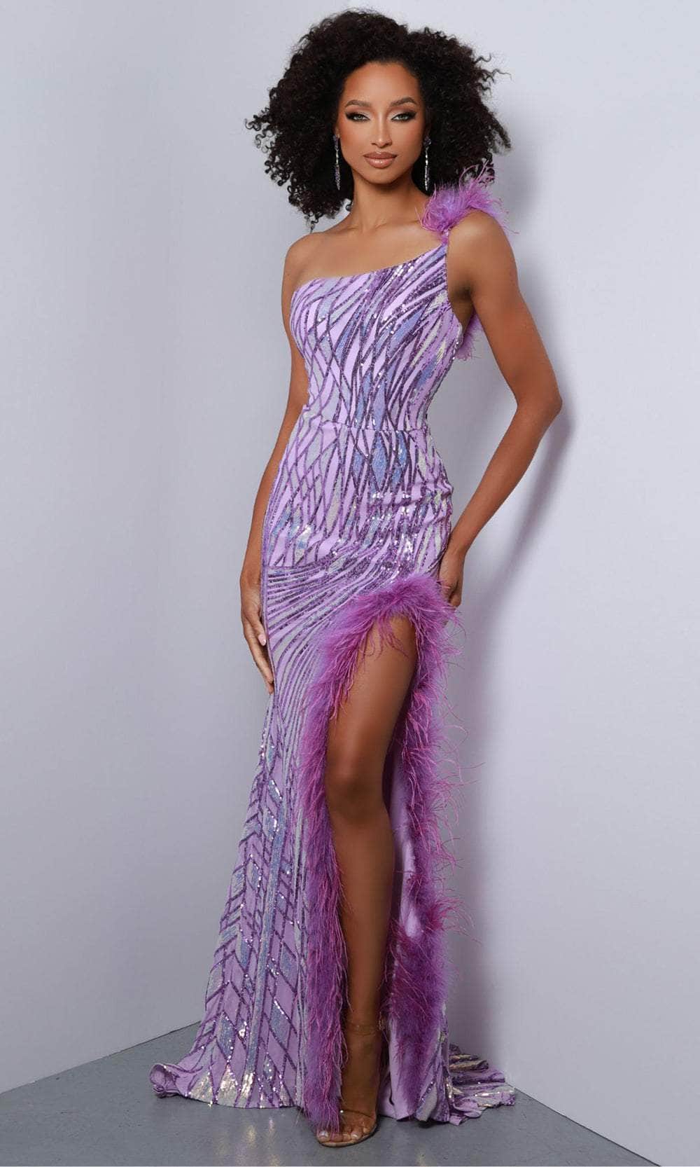 Image of Johnathan Kayne 2844 - Geometric Sequin Asymmetric Prom Dress