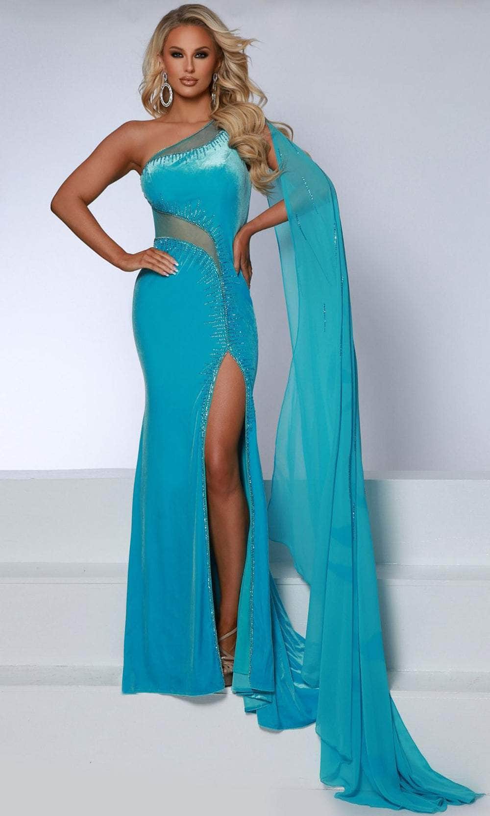 Image of Johnathan Kayne 2861 - Asymmetric Cutout Back Evening Dress