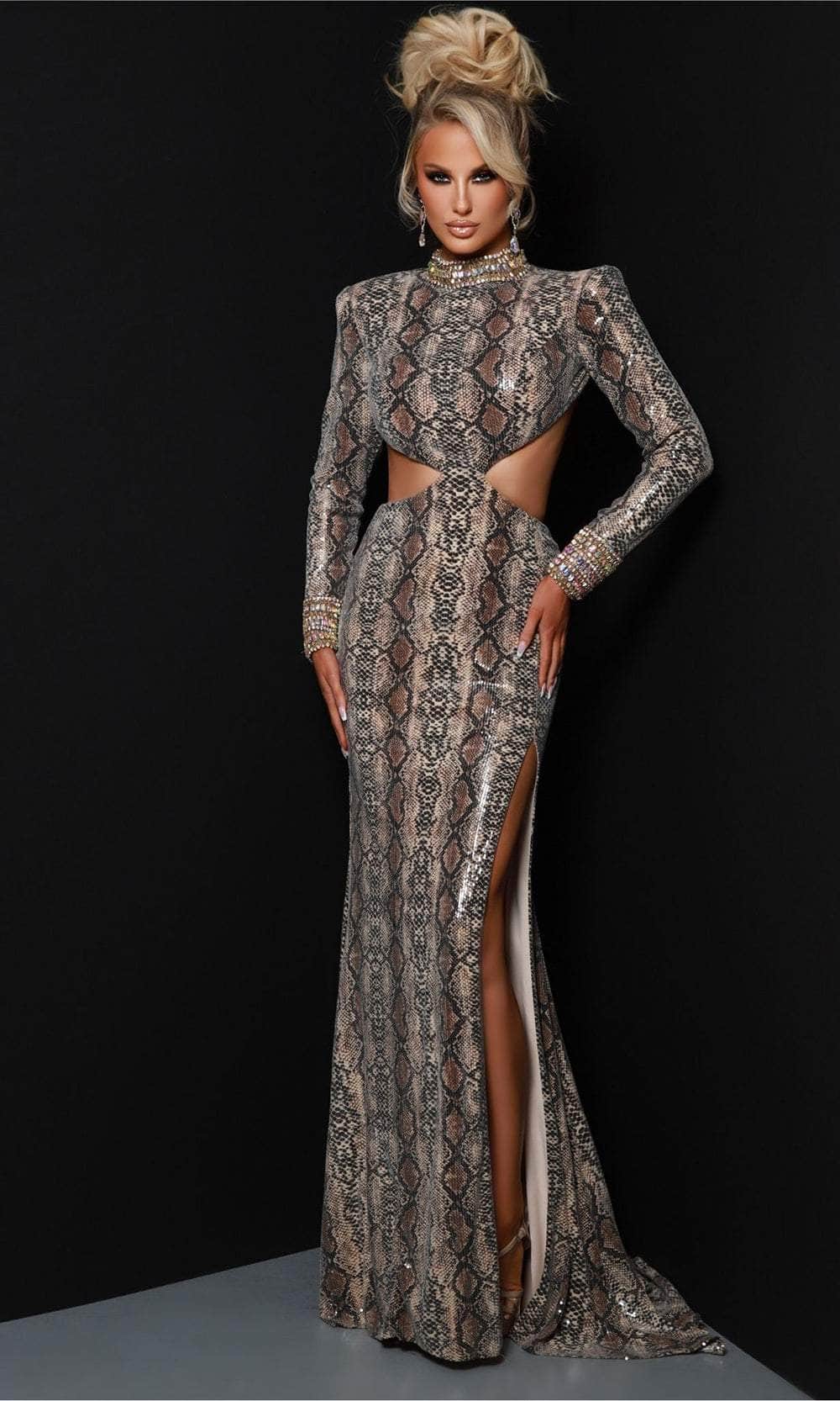 Image of Johnathan Kayne 2922 - High Neck Long Sleeve Evening Gown