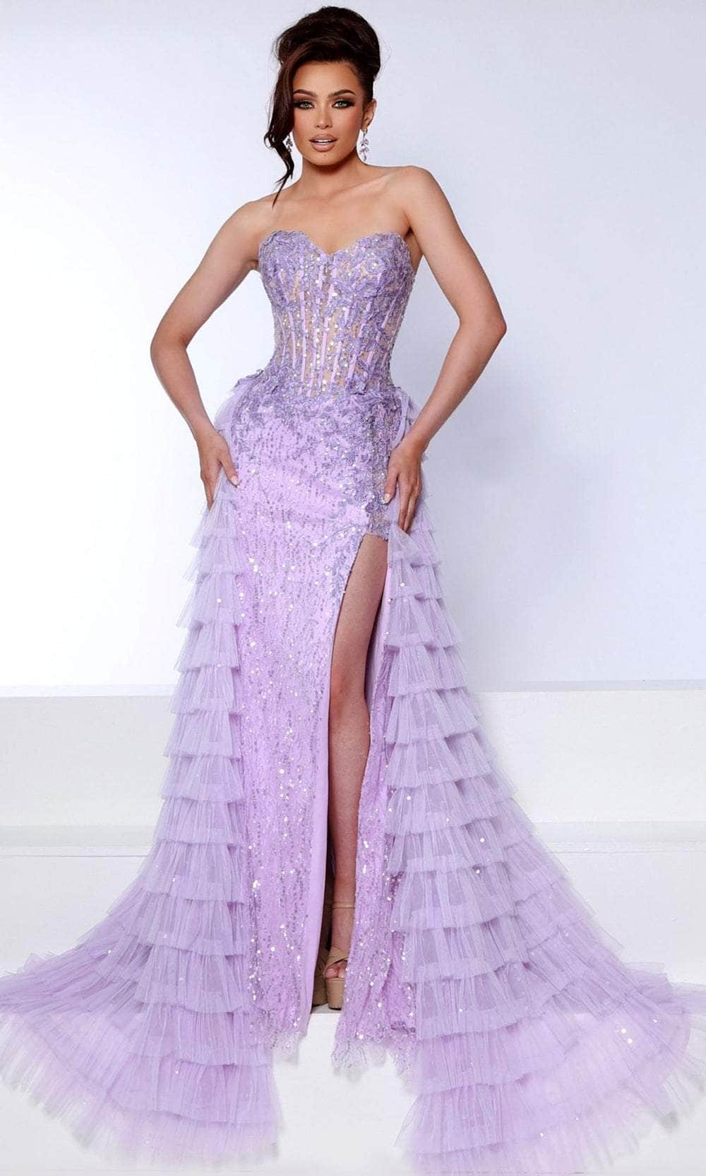 Image of Johnathan Kayne 3083 - Ruffled Overskirt Sweetheart Sequin Prom Gown