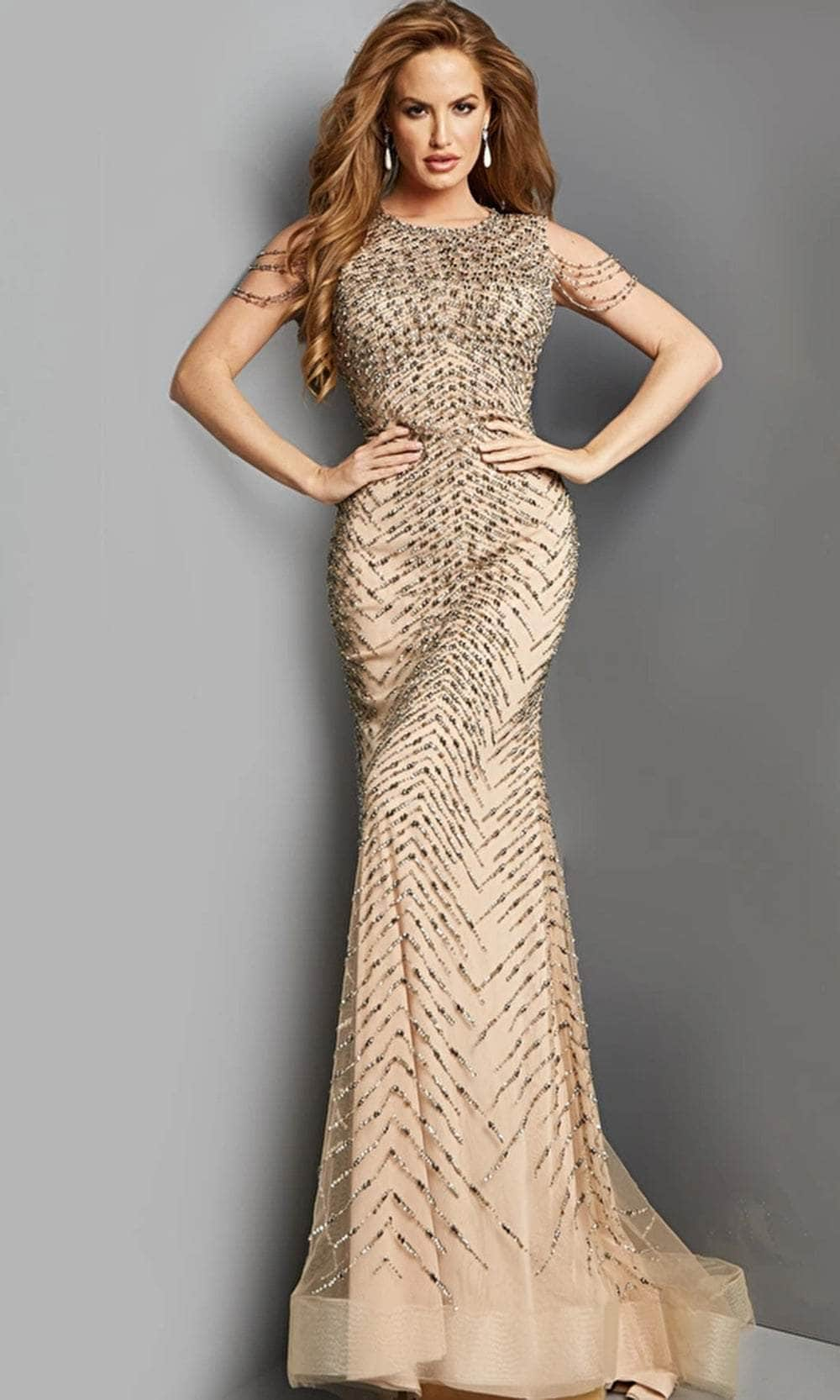 Image of Jovani 02128 - Embellished Sheath Evening Dress