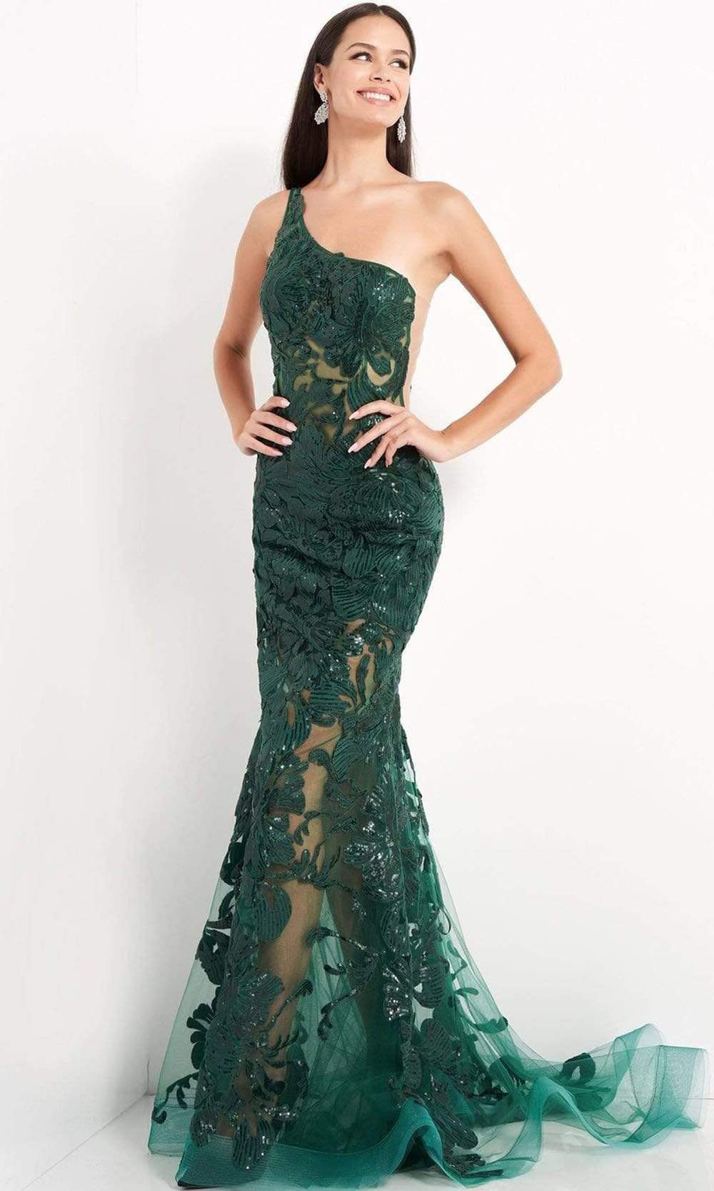 Image of Jovani - 02895 One Shoulder Illusion Simple Prom Mermaid Gown