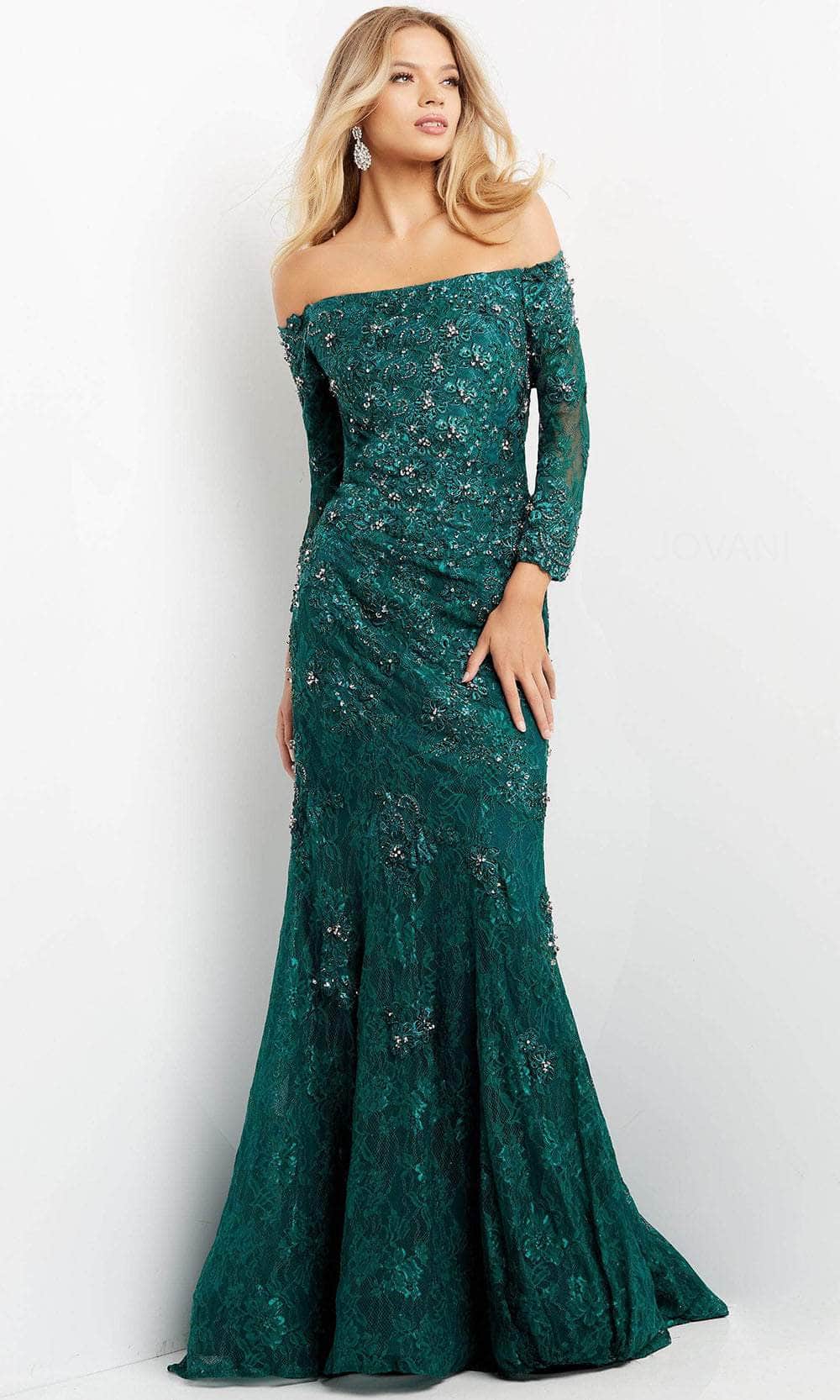 Image of Jovani 03651 - Straight Across Lace Evening Gown