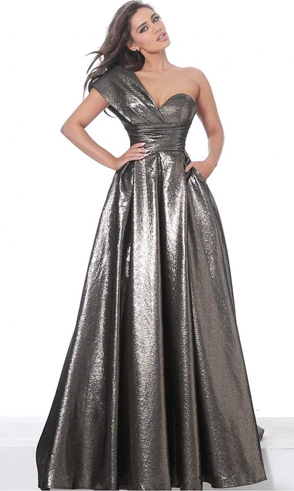 Image of Jovani - 04170 Metallic One Shoulder A-Line Gown