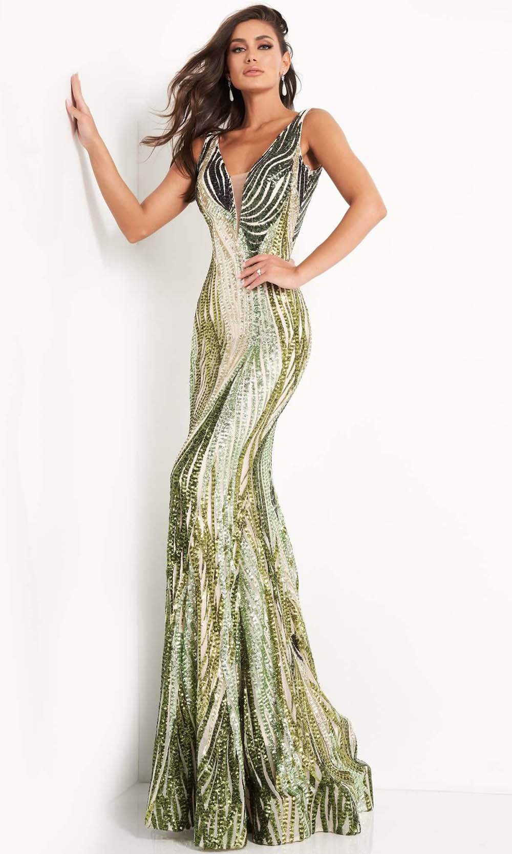Image of Jovani - 05103 Sequin Plunging V Neck Junior Prom Gown
