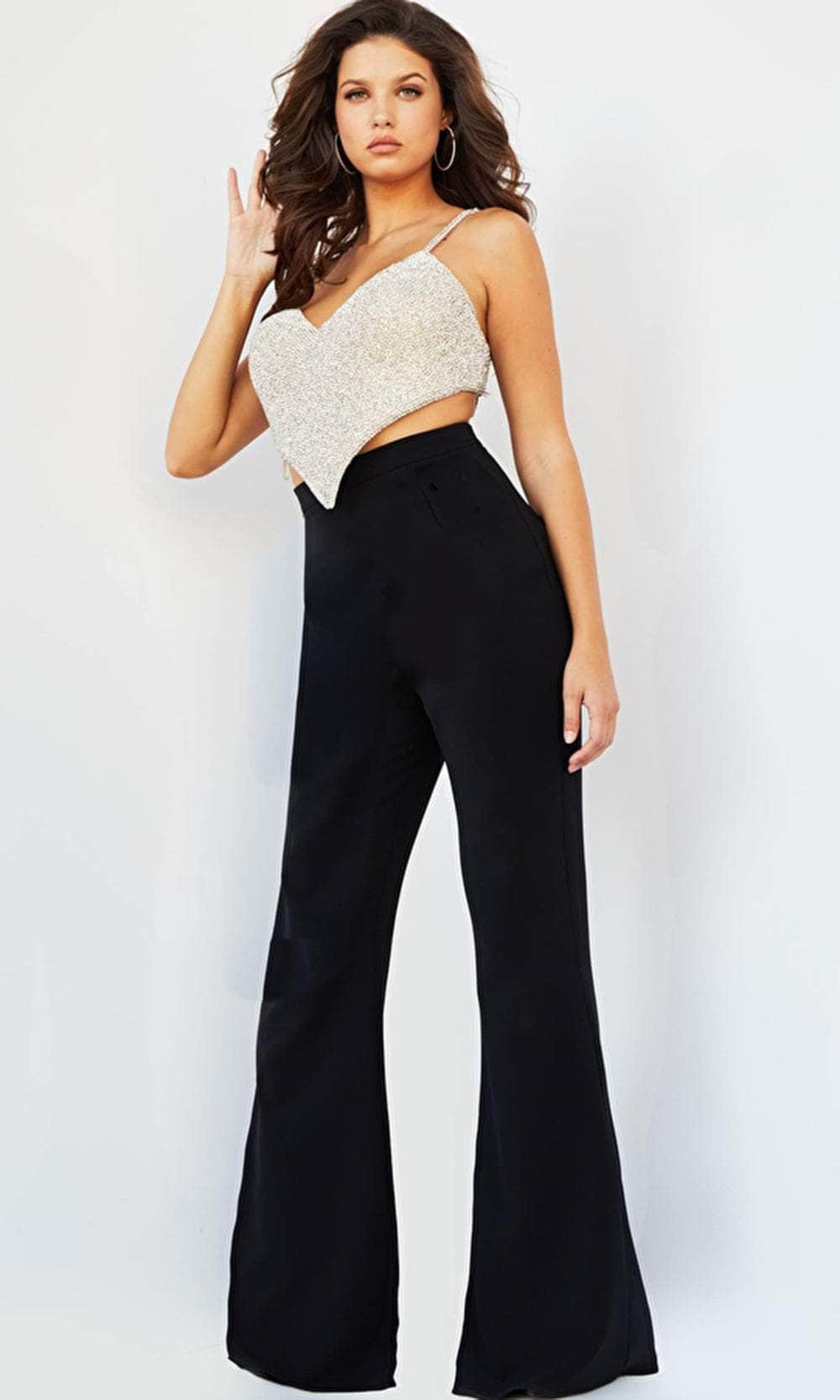 Image of Jovani 05307 - Two Piece Heart-Shaped Bell Bottom Pantsuit