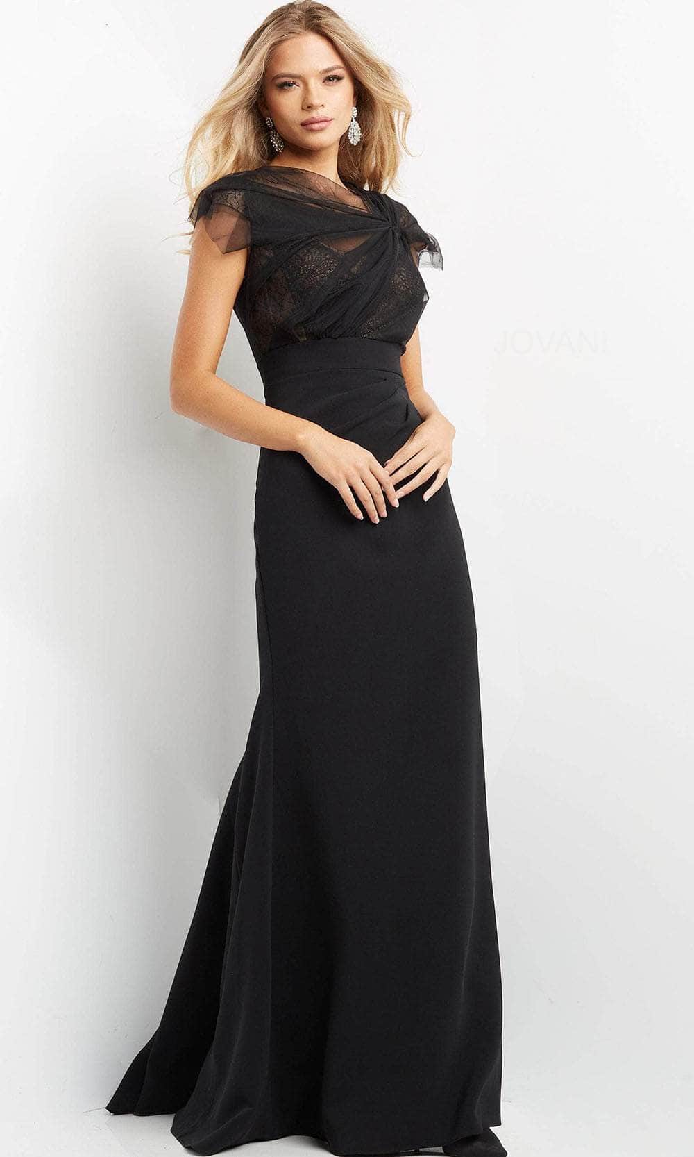 Image of Jovani 05675 - Cap Sleeve Tulle Evening Dress