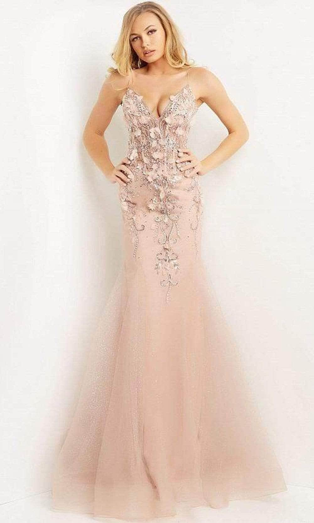 Image of Jovani - 05839 Floral Applique Corset Bodice Prom Dress