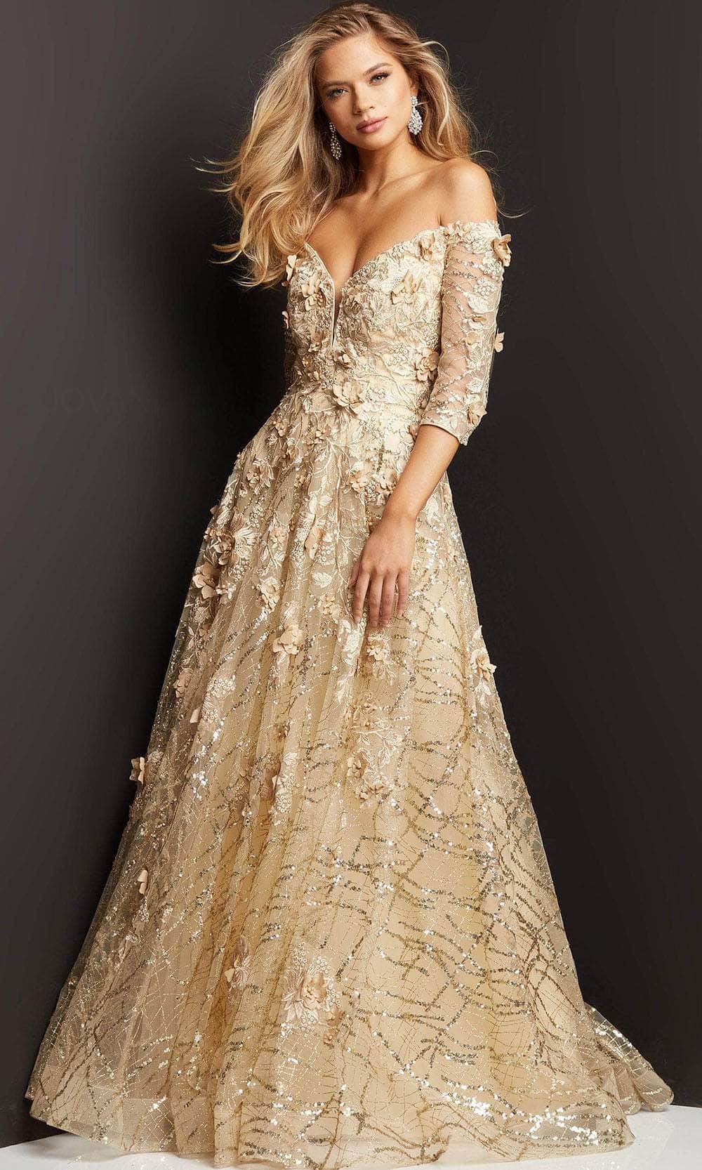 Image of Jovani 06636 - Quarter Sleeve Mother of the Bride Gown