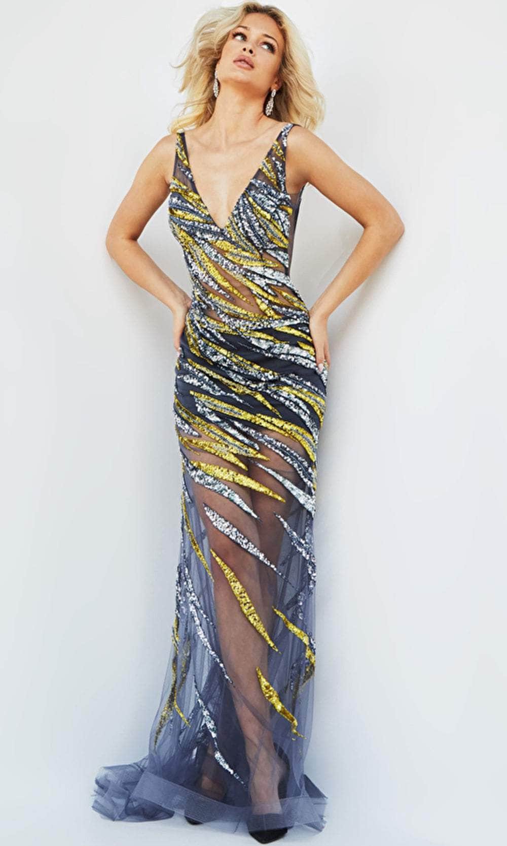 Image of Jovani 06790 - V-Neck Beaded Sequin Prom Gown