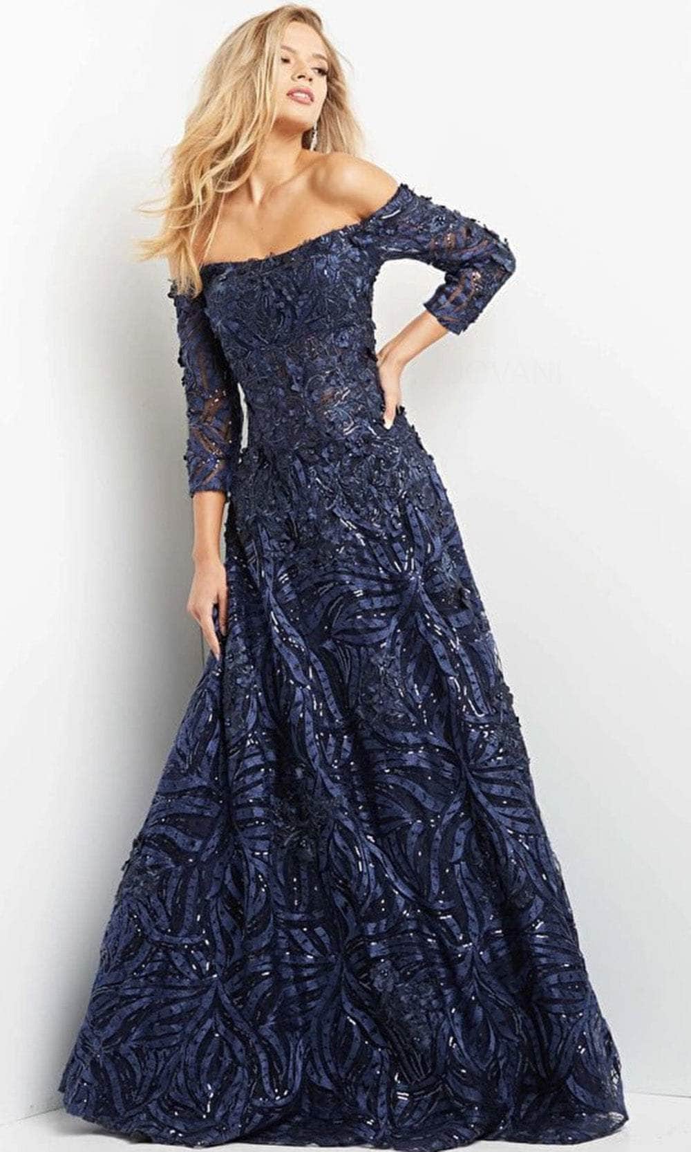 Image of Jovani 06792 - Off-shoulder Straight Across Long Gown