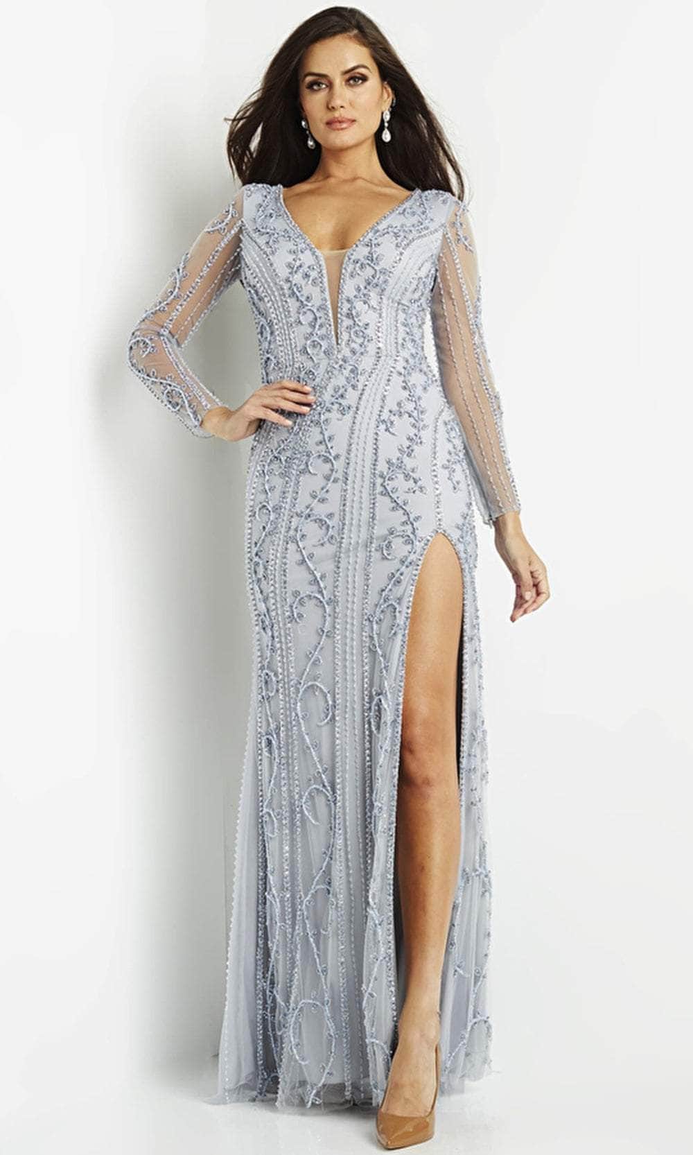 Image of Jovani 07055 - Embellished Plunging Neck Evening Dress