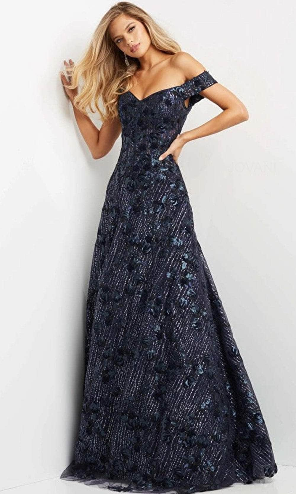 Image of Jovani 07162 - Off-shoulder Sweetheart Neck Evening Gown