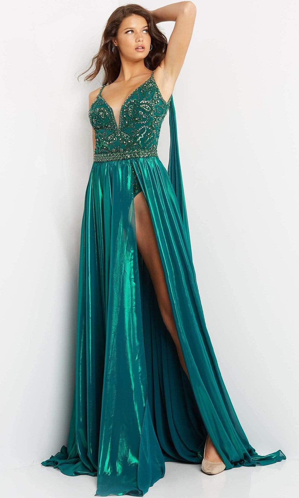 Image of Jovani - 07249 Plunging Sweetheart A-Line Gown With Cape