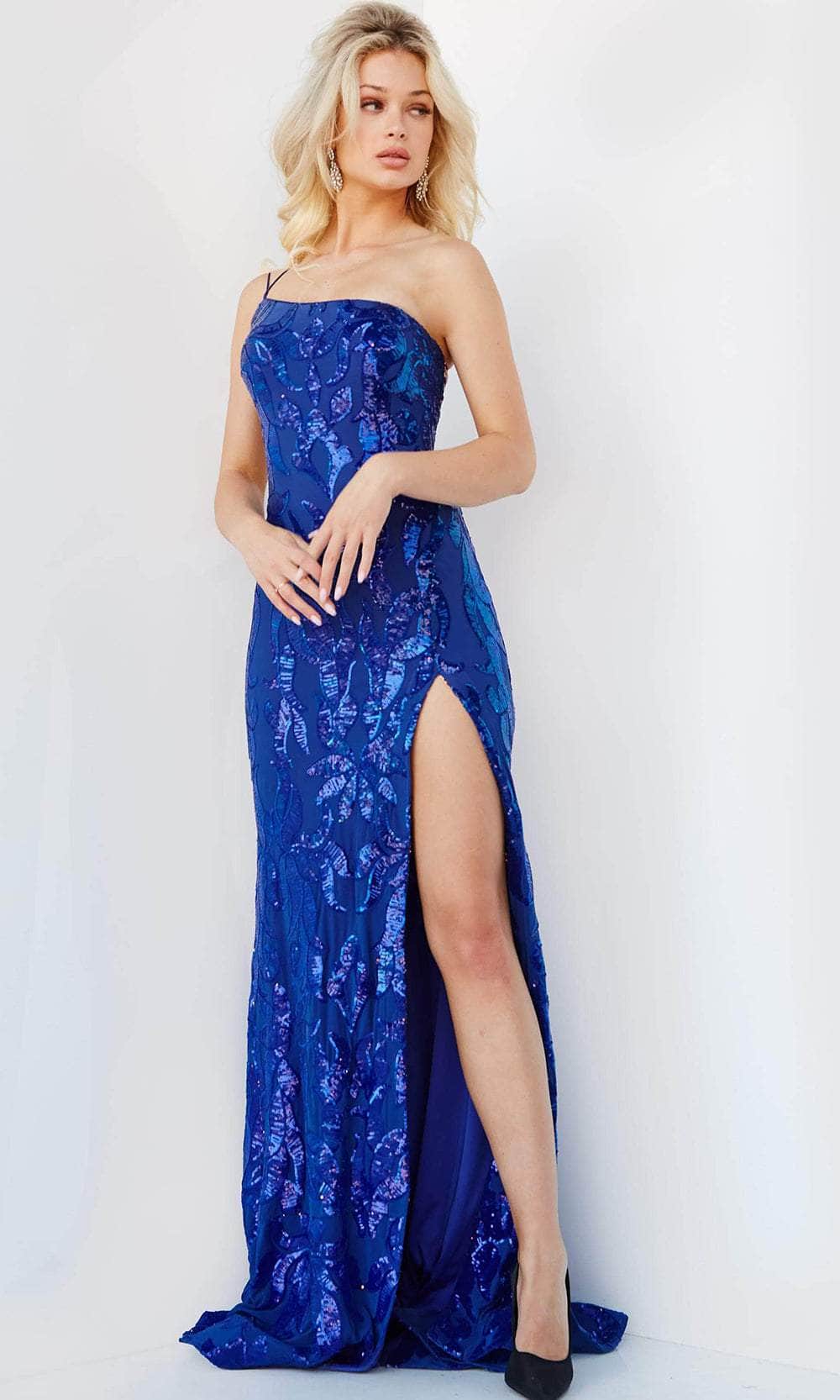 Image of Jovani 07913 - Asymmetrical Pattern Sequin Prom Dress