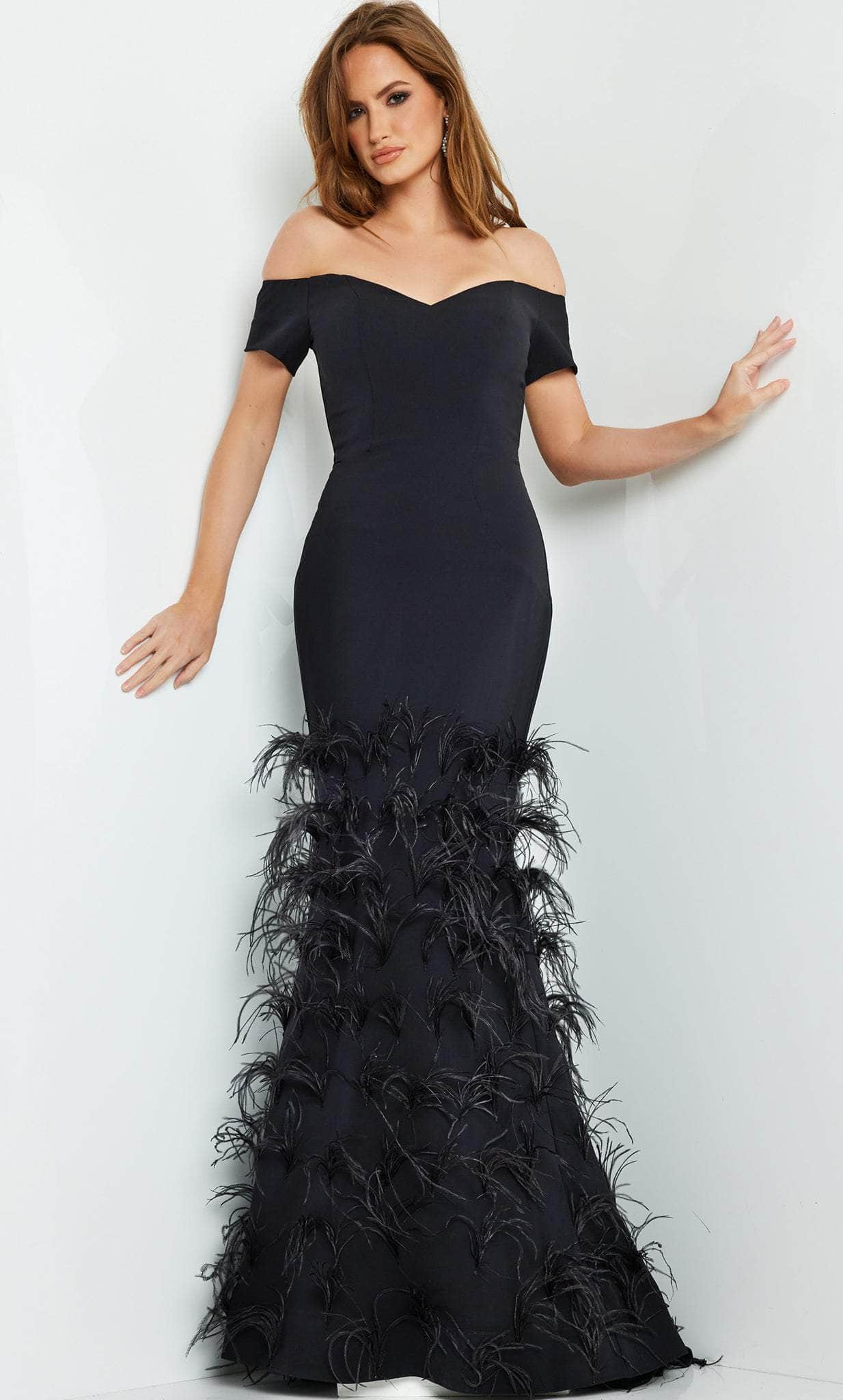 Image of Jovani 08384 - Short Sleeve Trumpet Evening Gown