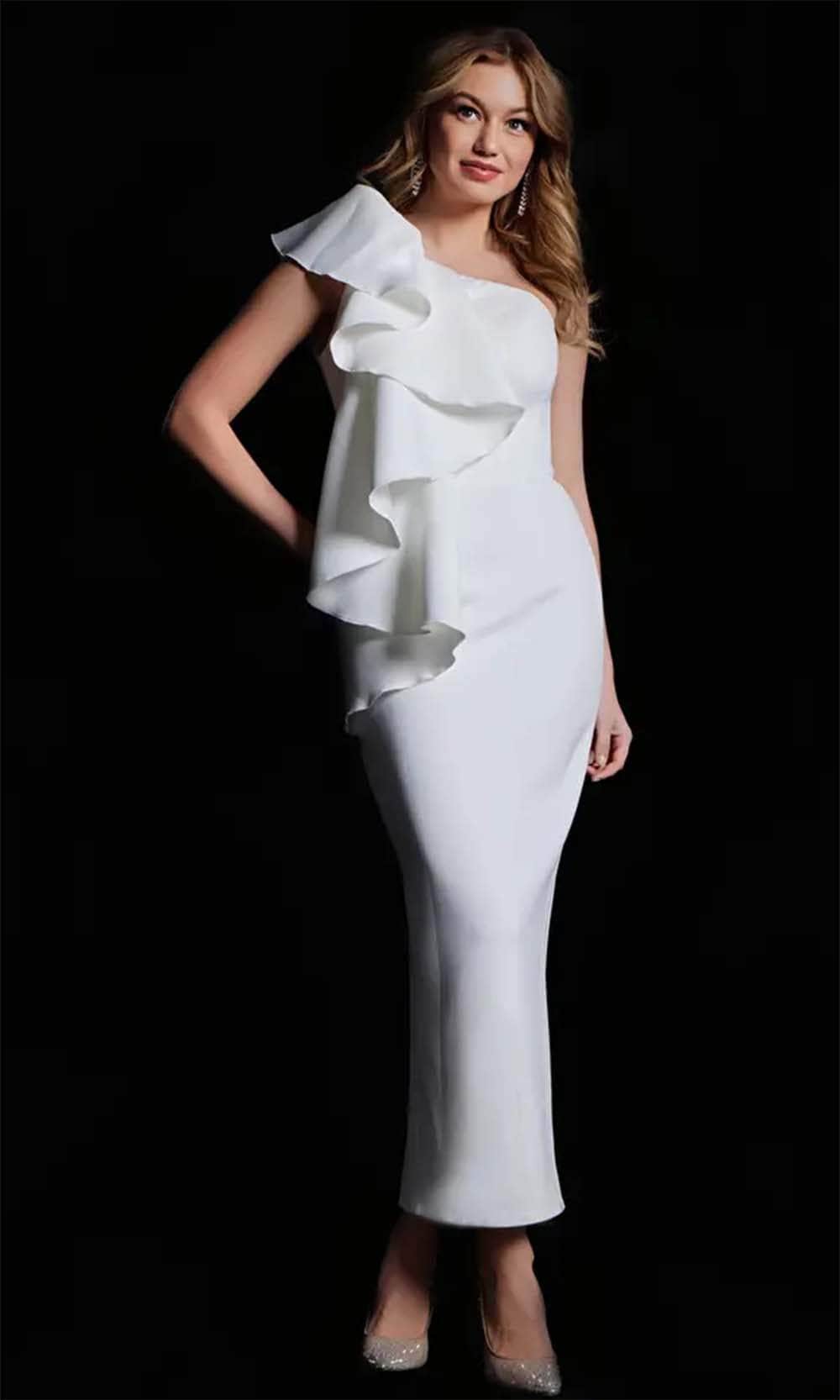 Image of Jovani 09720 - One-Shoulder Ruffle Detailed Formal Dress