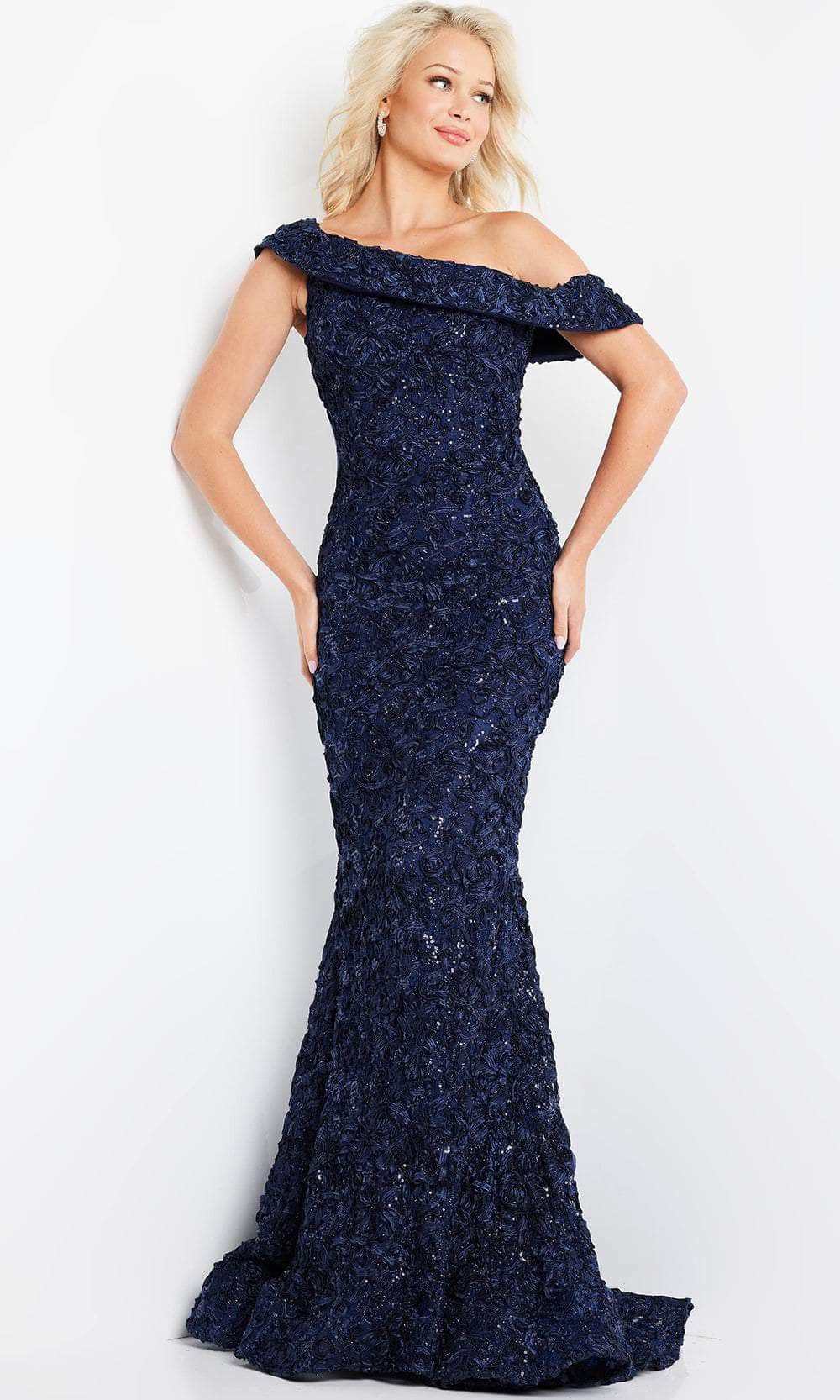Image of Jovani 09766 - One Shoulder Rosette Evening Dress