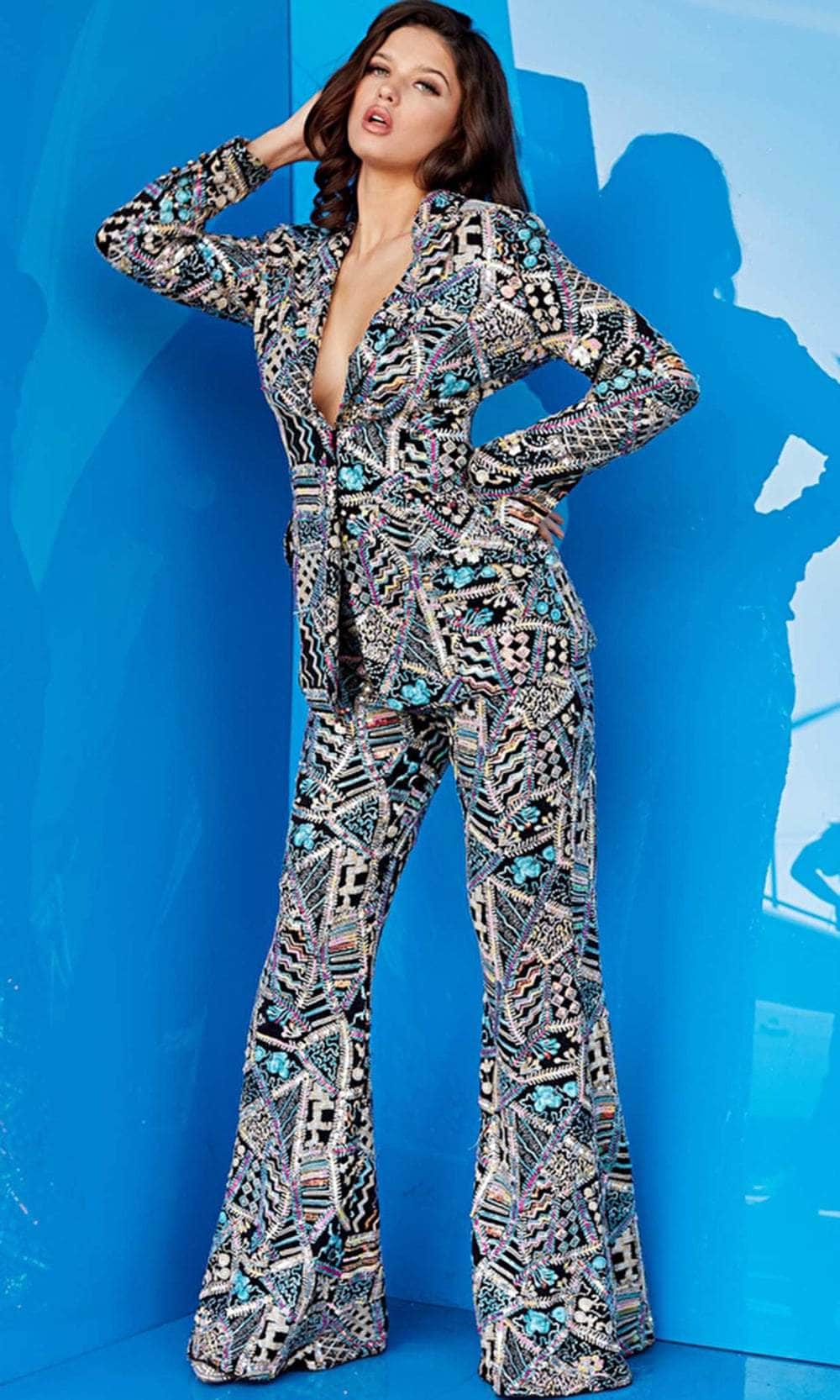 Image of Jovani 09816 - Embroidered Evening Pant Suit
