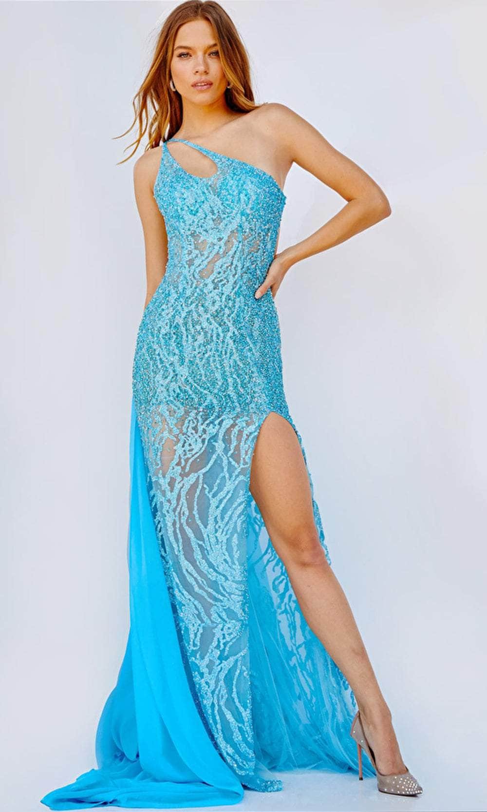 Image of Jovani 22602 - Bedazzled Asymmetric Slit Gown