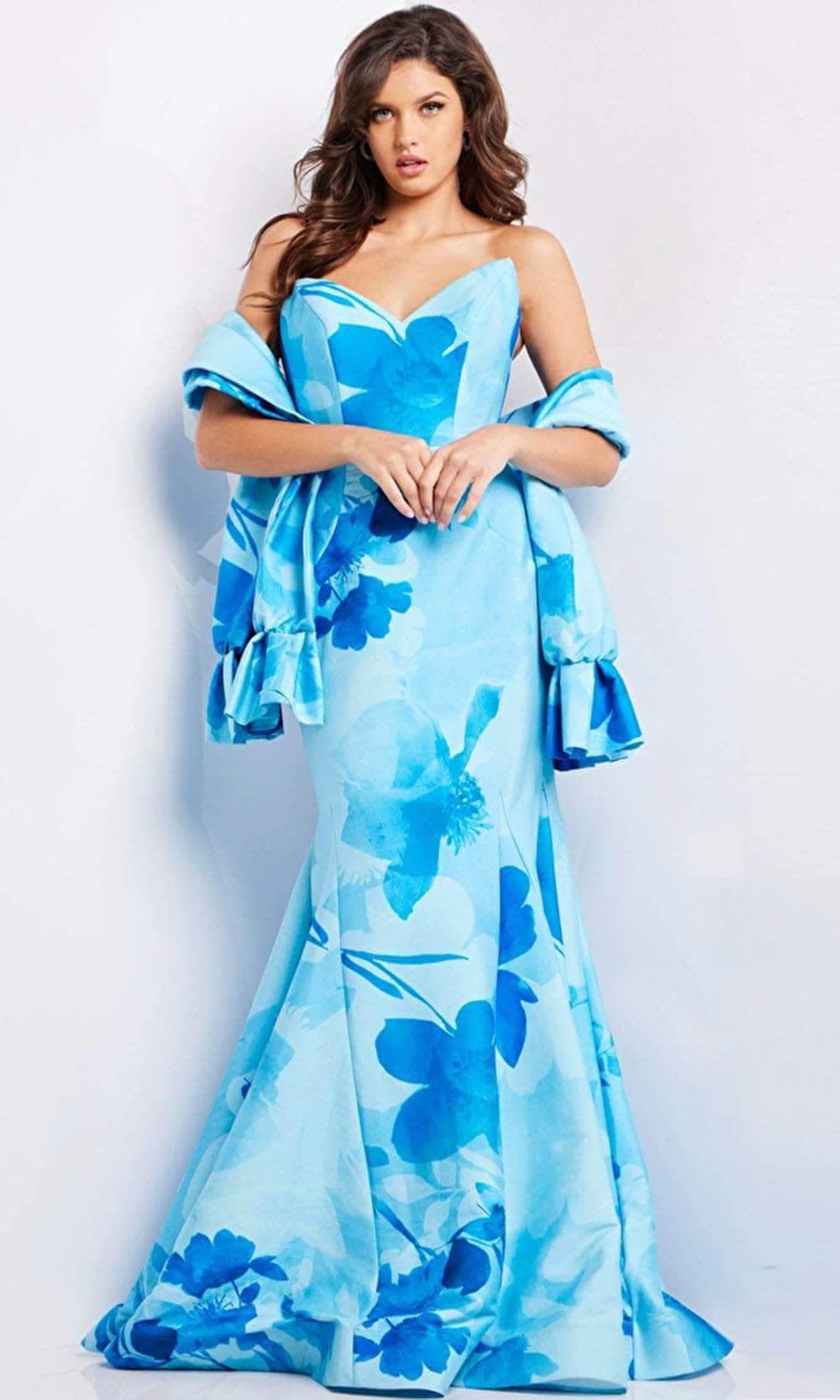 Image of Jovani 22706 - V-Neck Floral Printed Dress